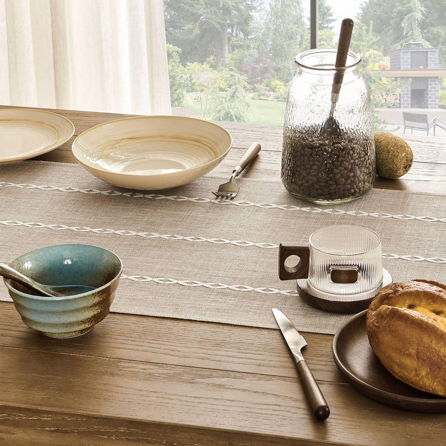 Zeemart Farmhouse Table Runner, Rustic Table Runners 90 Inches Long, Linen Boho Table Runner, Braided Striped Coffee Table Runne
