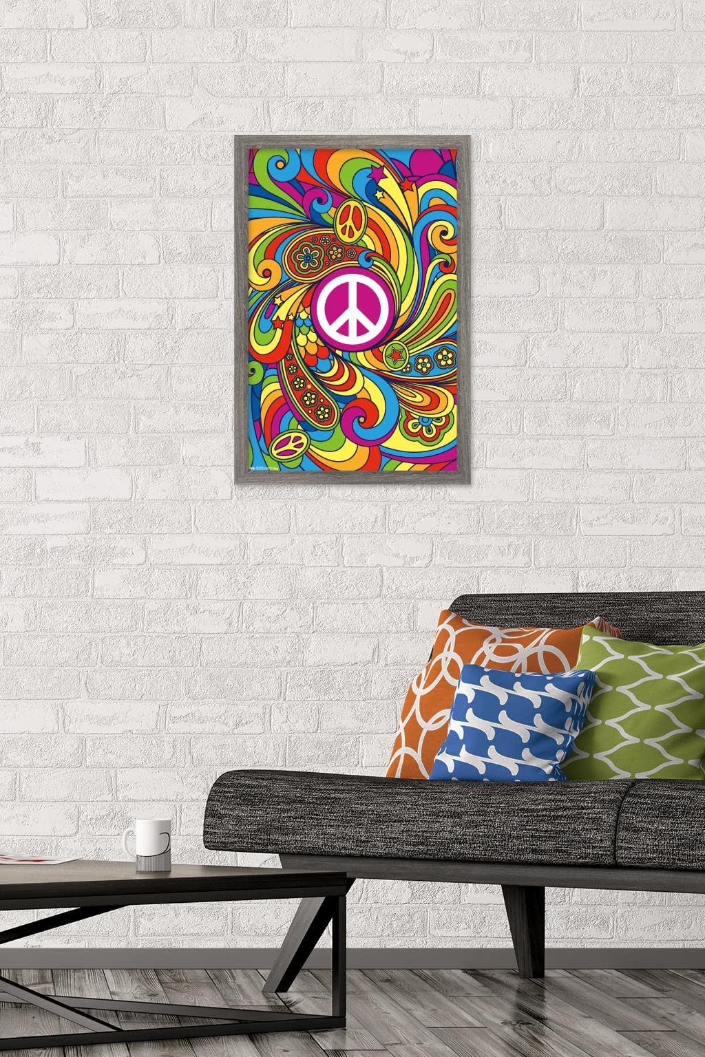 Trends International Peace Sign Wall Poster, 14.725'' X 22.375'', Barnwood Framed Version
