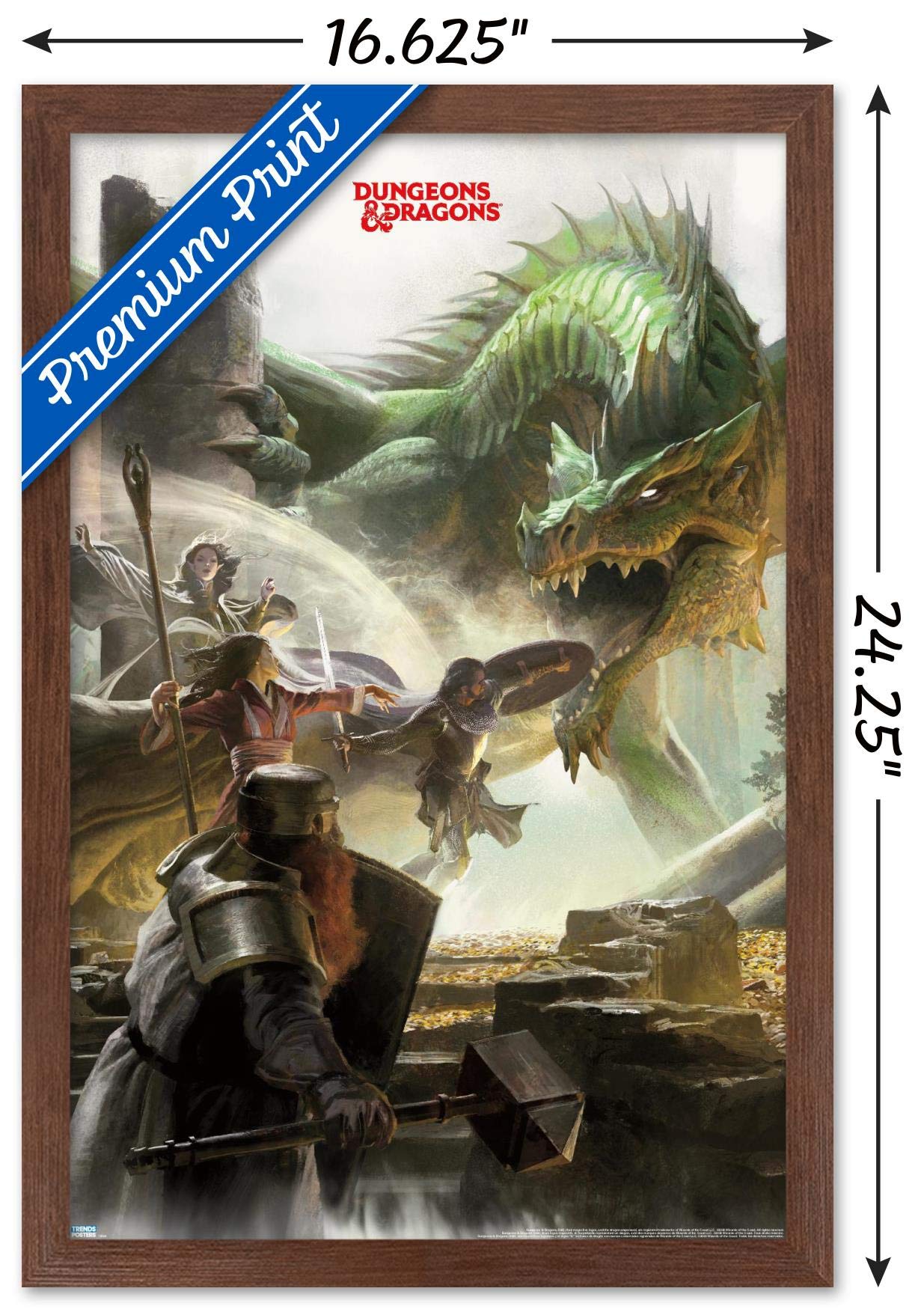 Trends International Dungeons and Dragons Adventure Wall Poster, 14.725" x 22.375", Mahogany Framed Version, Model FR18568MAH14X22