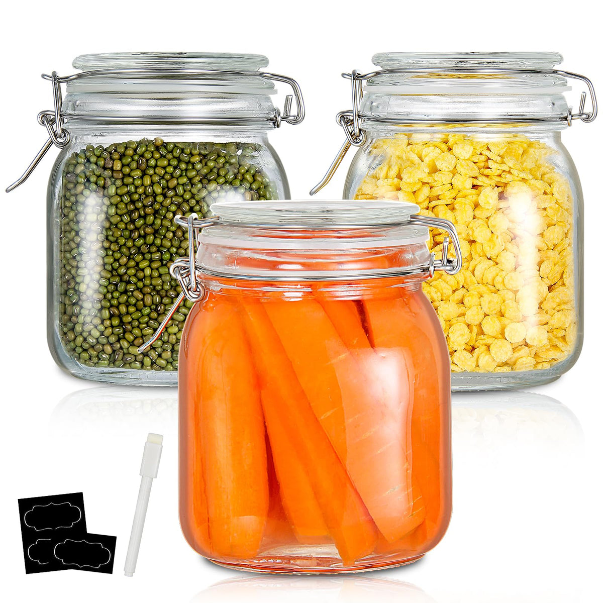 Yeboda 32Oz Food Storage Canister Glass Jars With Clamp Airtight Lids And Silicone Gaskets For Multi-Purpose Kitchen Containers