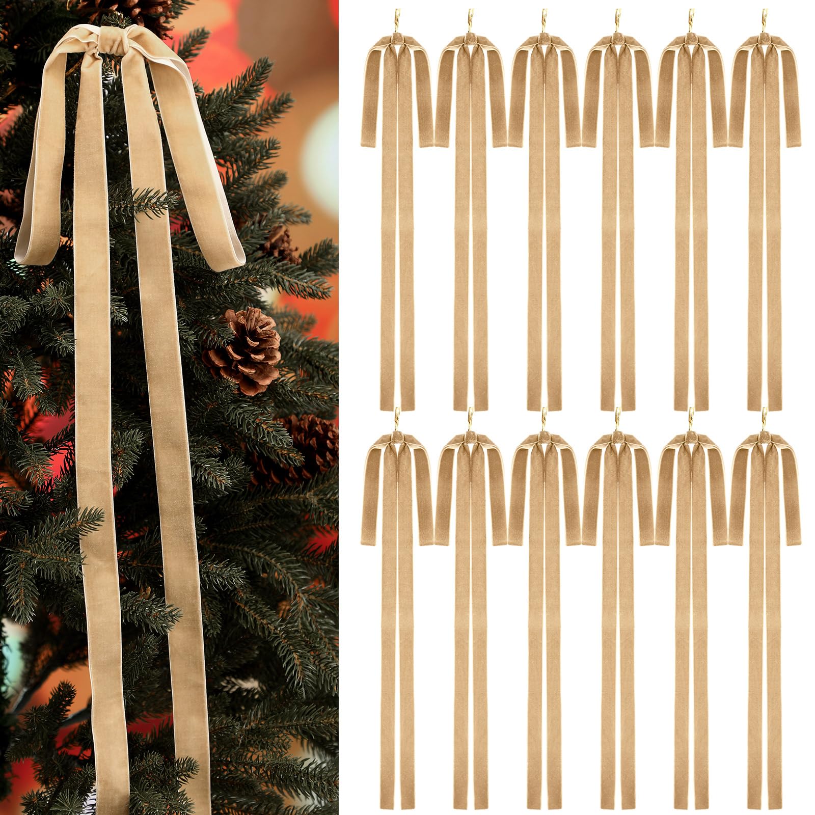 Janinka 12 Pcs Velvet Christmas Swag Bow 23.5x15.5 Inch Rustic Large Velvet Christmas Staircase Wreath Bows Vintage Tree Topper 