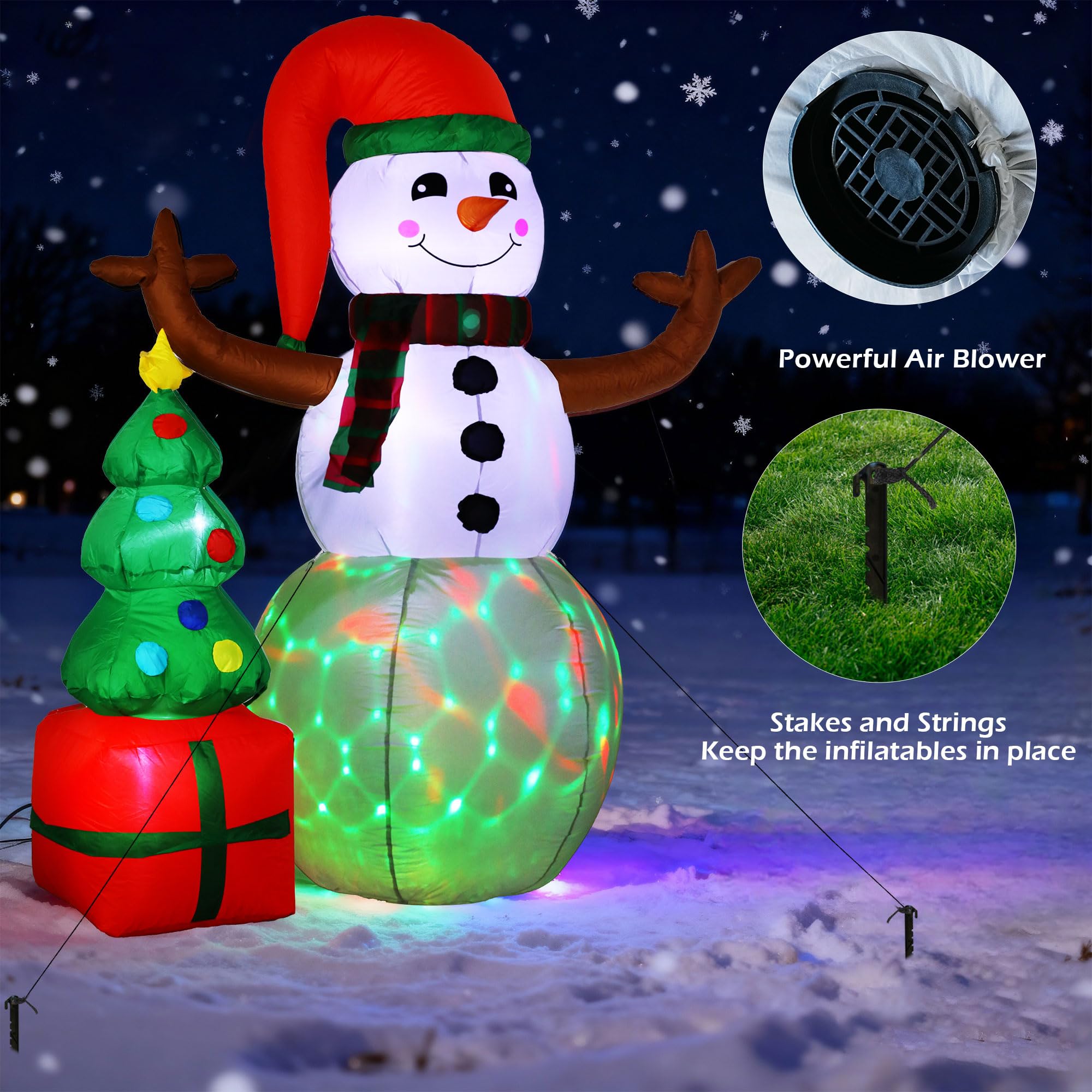 6 FT Christmas Inflatable Snowman with Tree, Outdoor Blow Up Holiday Decoration with LED Lights, Festive Lawn Yard Decor
