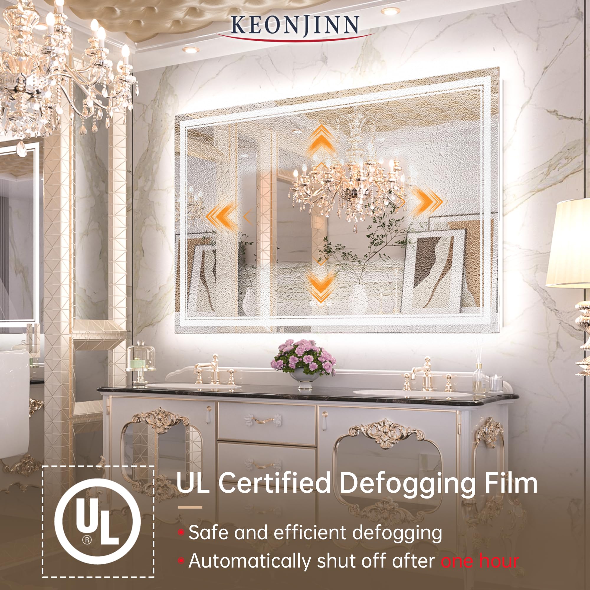 Keonjinn Led Bathroom Mirror 60'' X 40'' With Frontlit And Backlight, Large Stepless 3 Colors Temperature & Dimmable Vanity Mirr