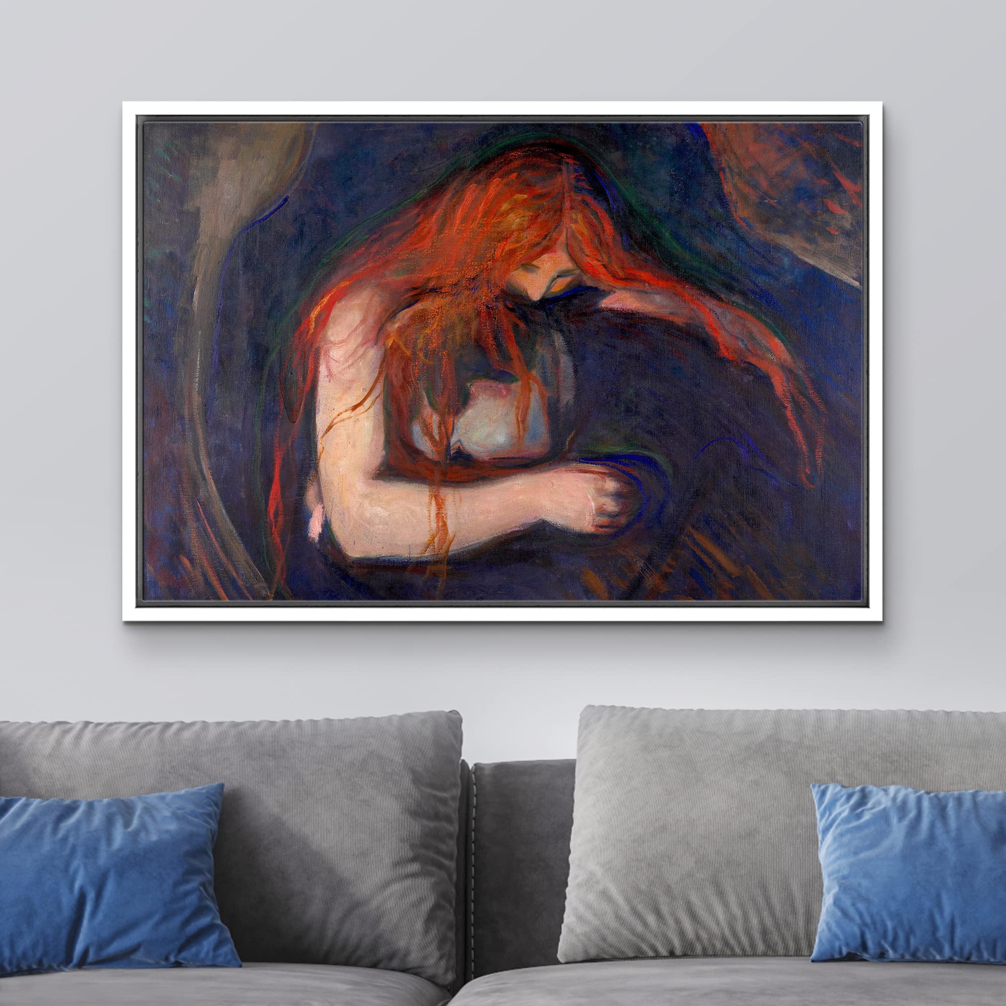 wall26 Framed Canvas Print Art - Vampire by Edvard Munch, 24"x36", Colorful Scenic Design for Living Room, Bedroom, Office