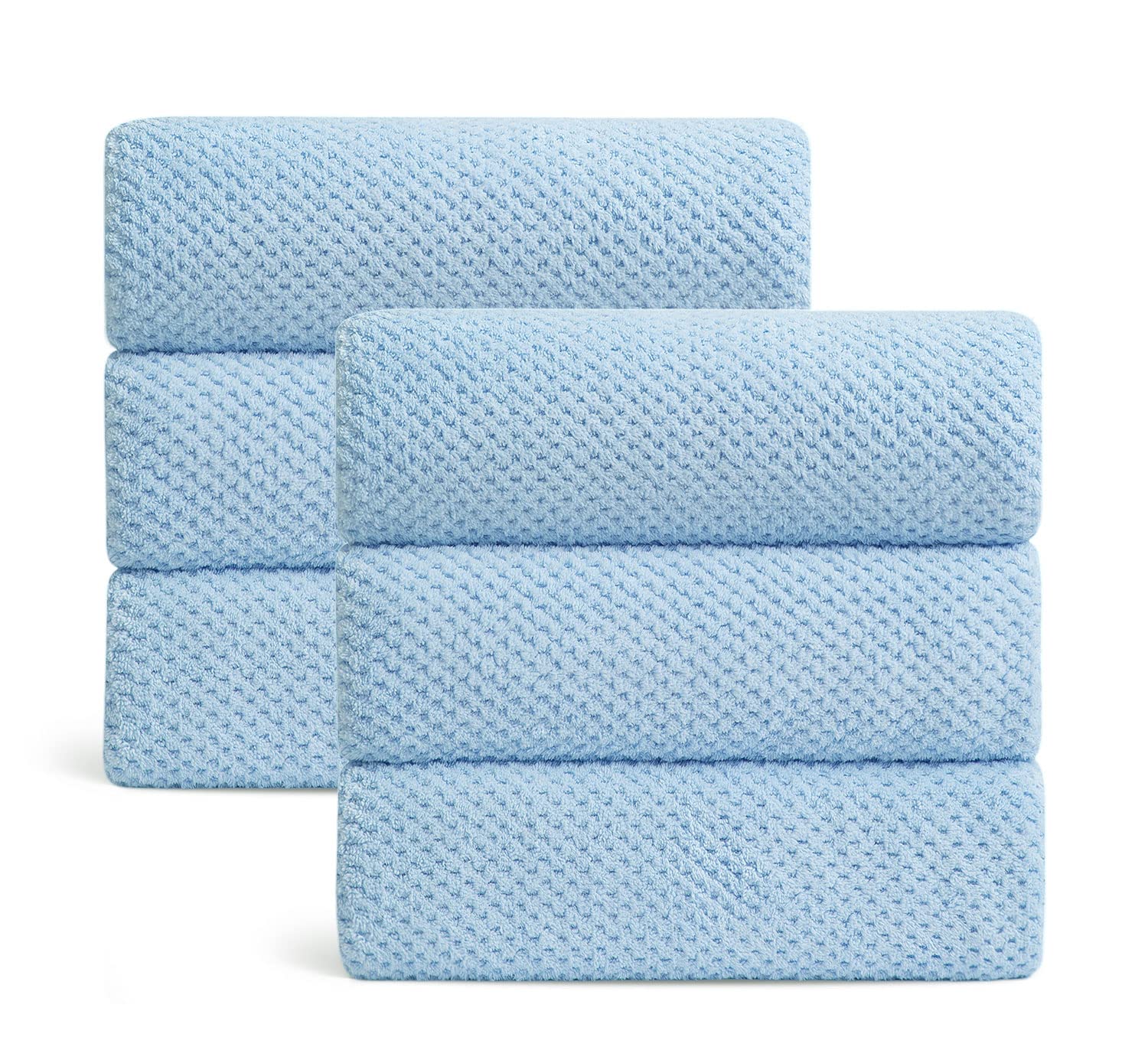 Ultra Soft Towel Set Of 6, Blue Microfiber Big Bath Towel Sheets 28X55 Inches, Luxury Plush Towels- Waffle Weave Design,Highly A