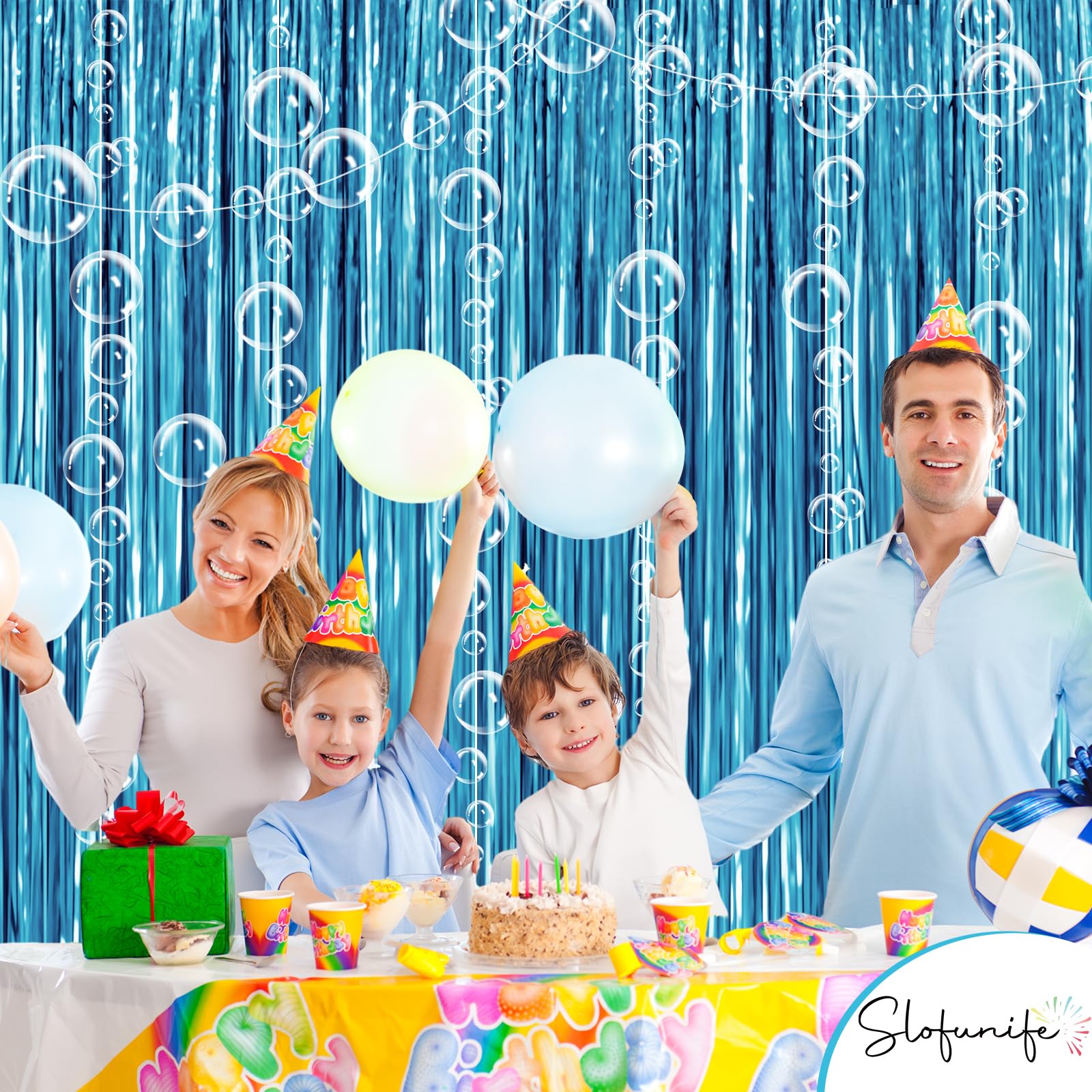 Under The Sea Party Decorations,1 Blue Fringe Backdrop 3 Bubble Garlands with Tape for Beach,Water,Pool,Ocean Themed Decor,Merma