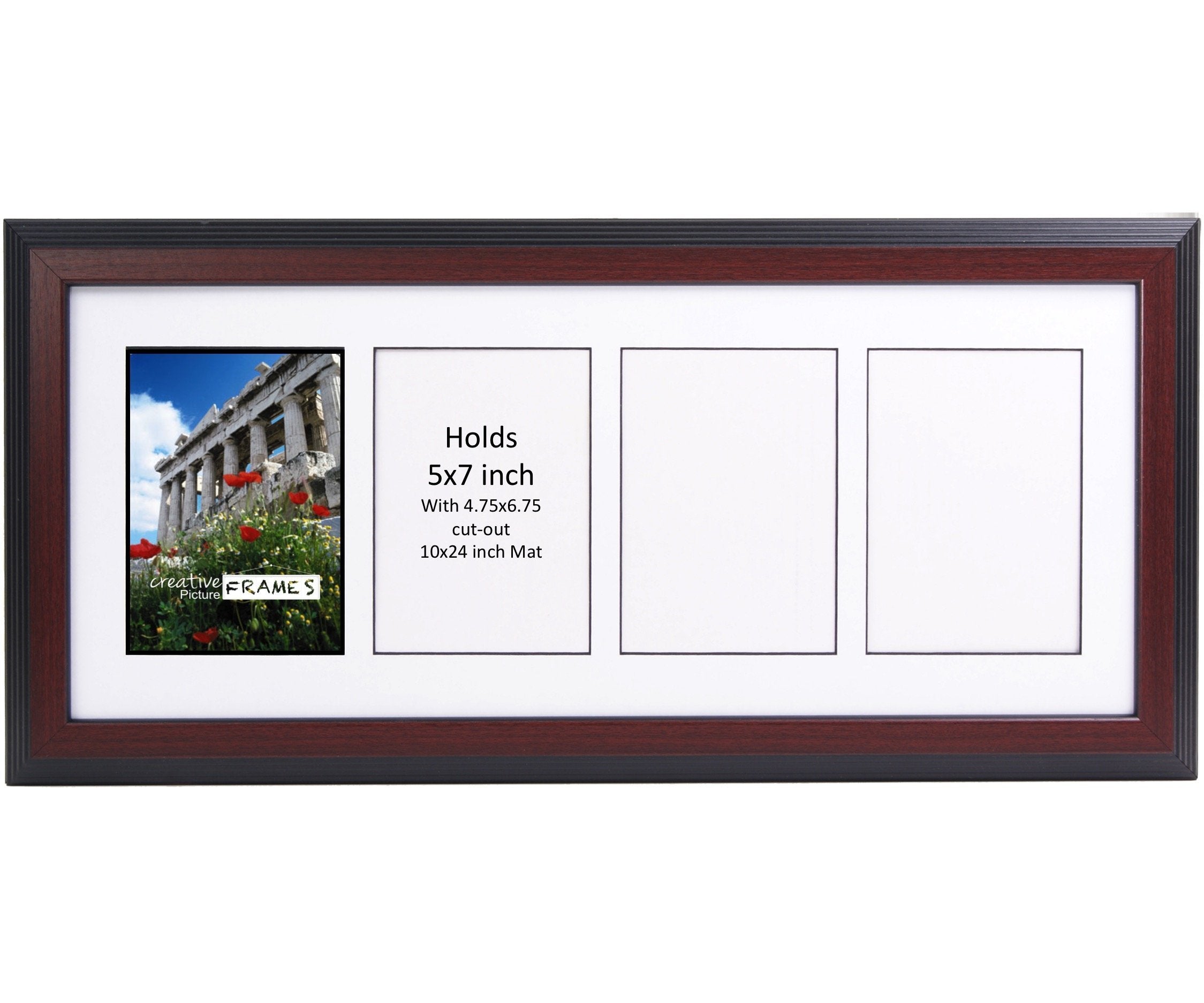 CreativePF- 4 Opening Glass Face Mahogany Picture Frame to hold 5 by 7 inch Photographs including 10x24-inch White Mat Collage