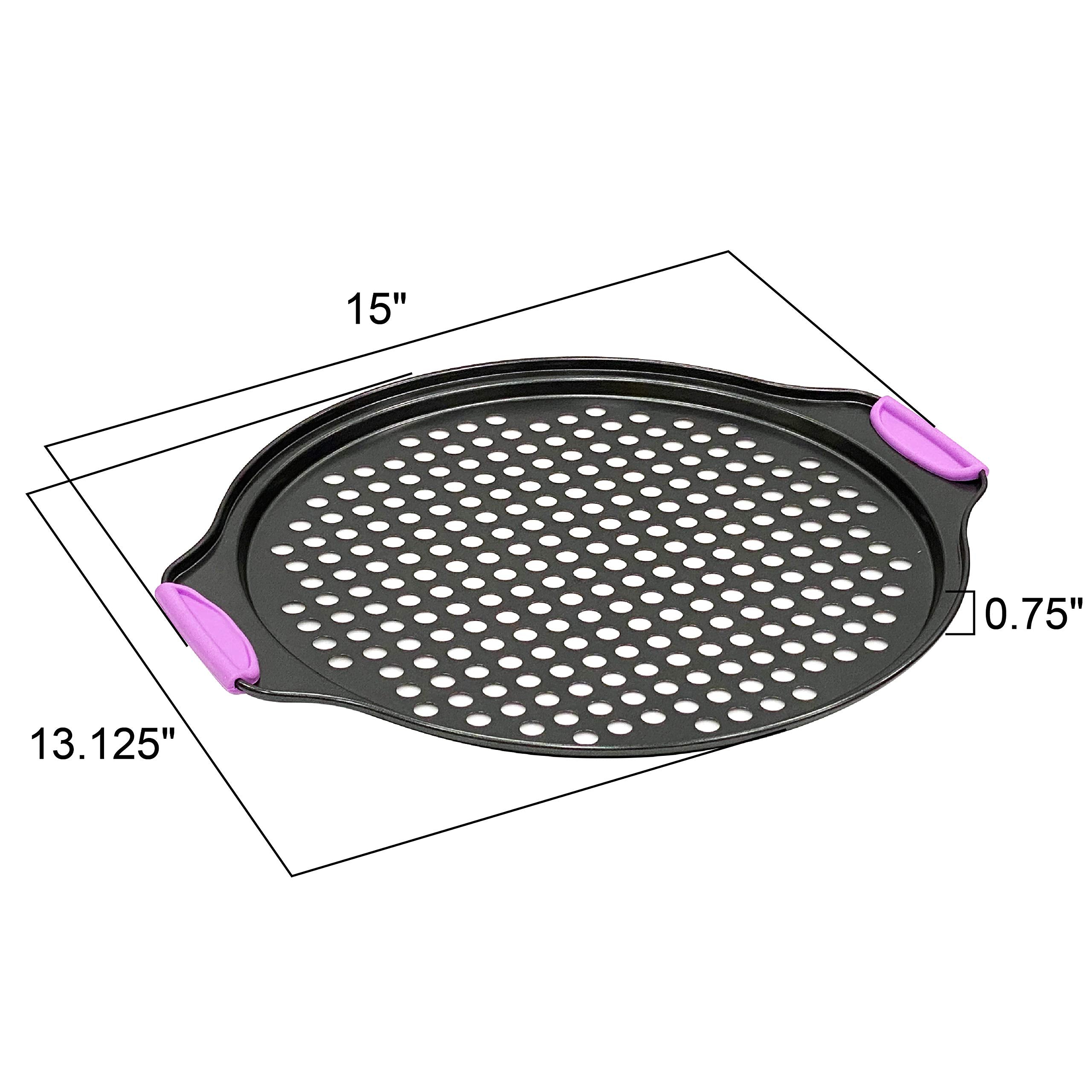 Amazing Abby - Chef Stacy - 2-Pack 13-Inch Non-Stick Pizza Pan With Holes, Perforated Pizza Crisper With Heat-Resistant Silicone