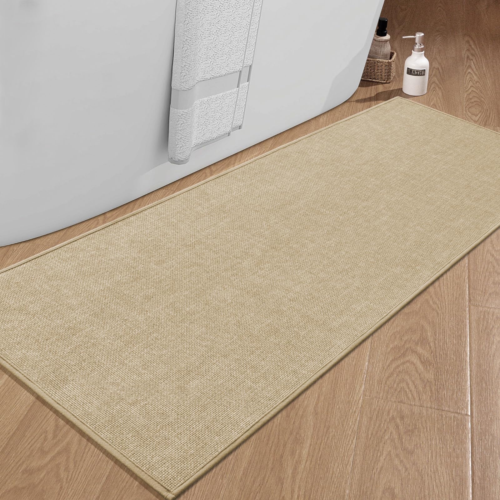 Chakme Bathroom Rugs Mat 59X25, Ultra Thin Non Slip Bath Mat Large Quick Dry Absorbent Bath Mat For Bathroom Floor, (Light Beige