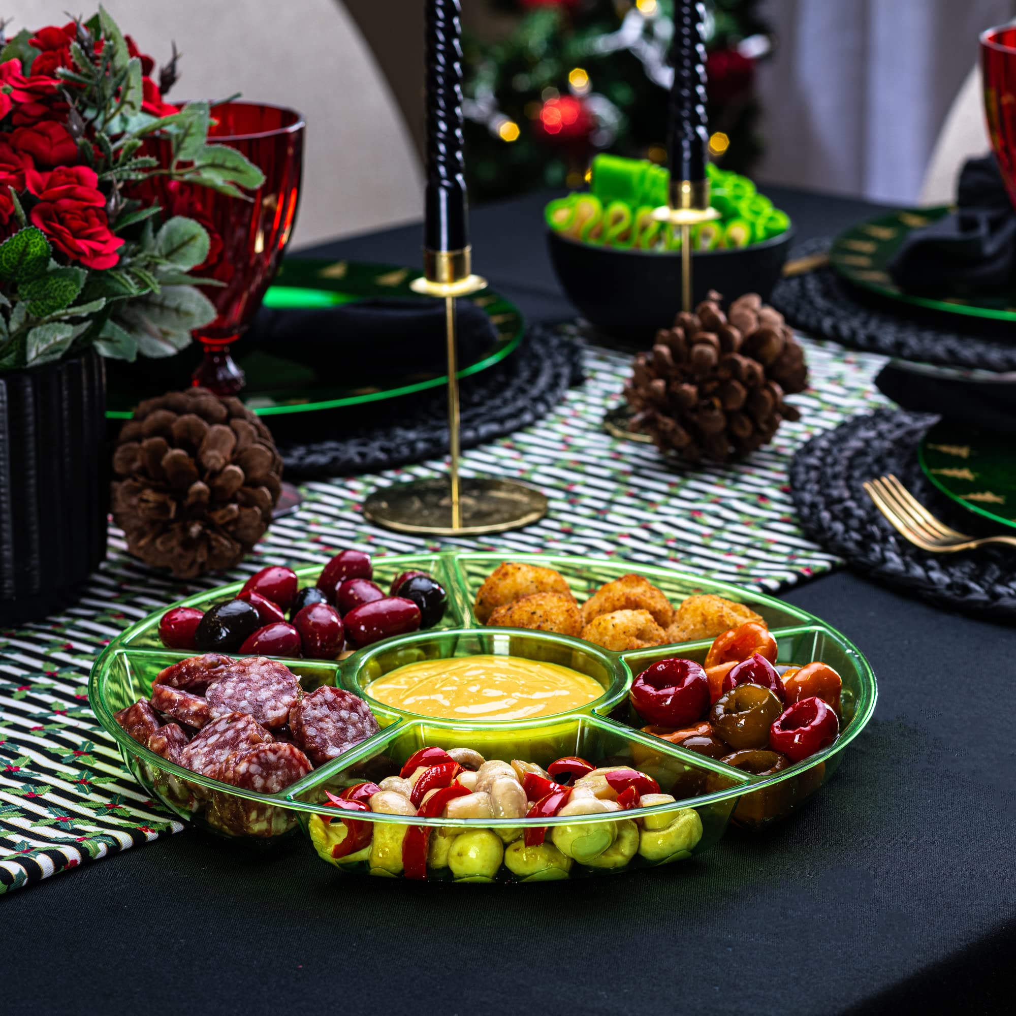 Plasticpro 6 Sectional Round Plastic Serving Tray/Platter (4, Green)