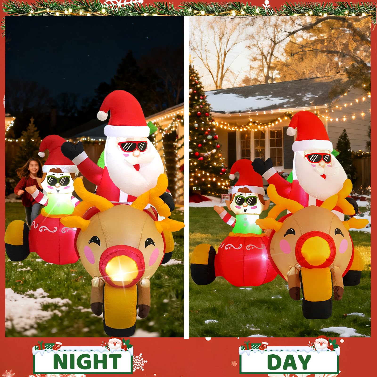 InfleasJoiy 6FT Santa Claus Inflatable Decoration with Built-in LED Lights, Christmas Outdoor Inflatable Decoration for Lawn, Ya