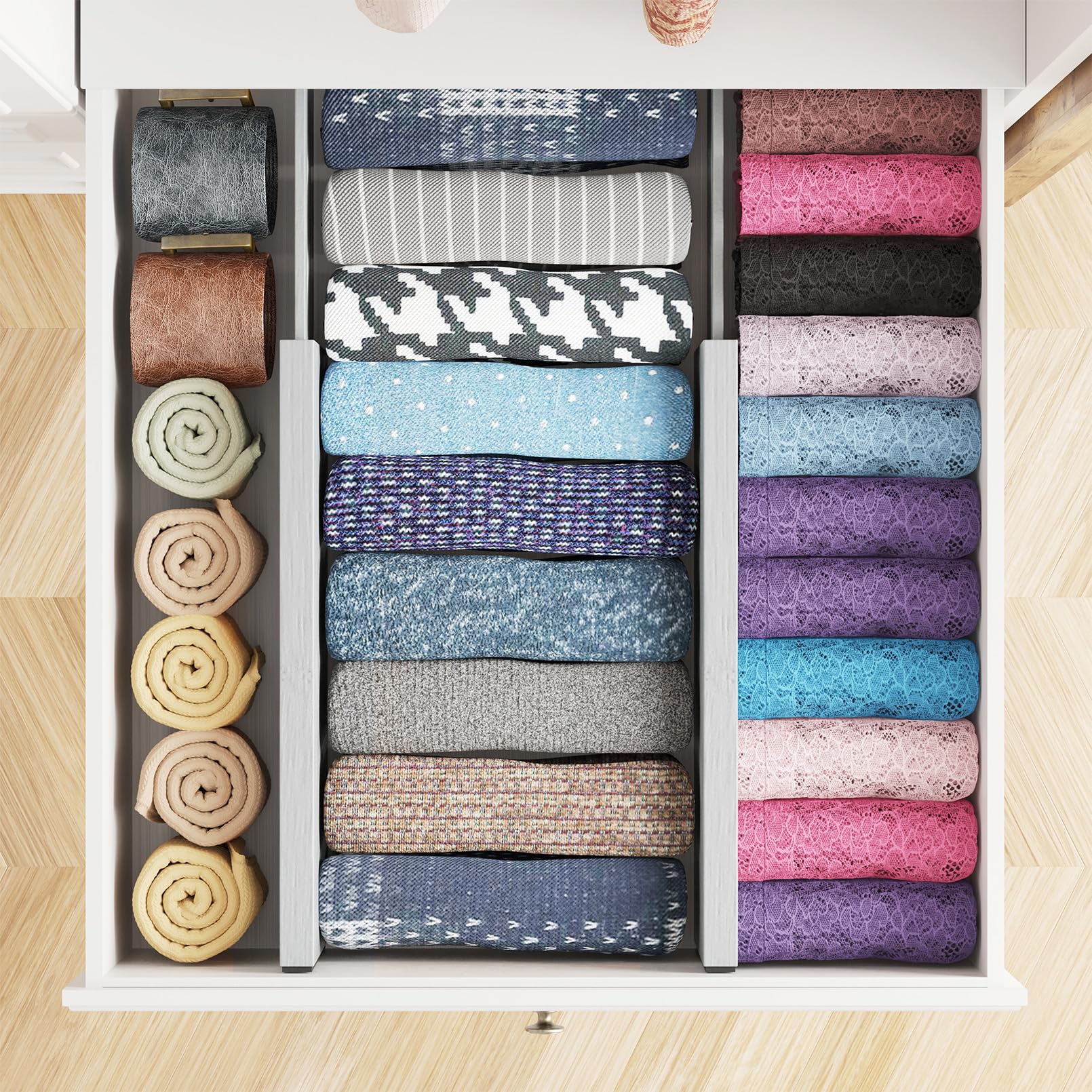 SpaceAid Bamboo 4 Pack Dresser Drawer Dividers, 4.65 High Adjustable 12.5-17    Drawer Organizers, Expandable Organization for C