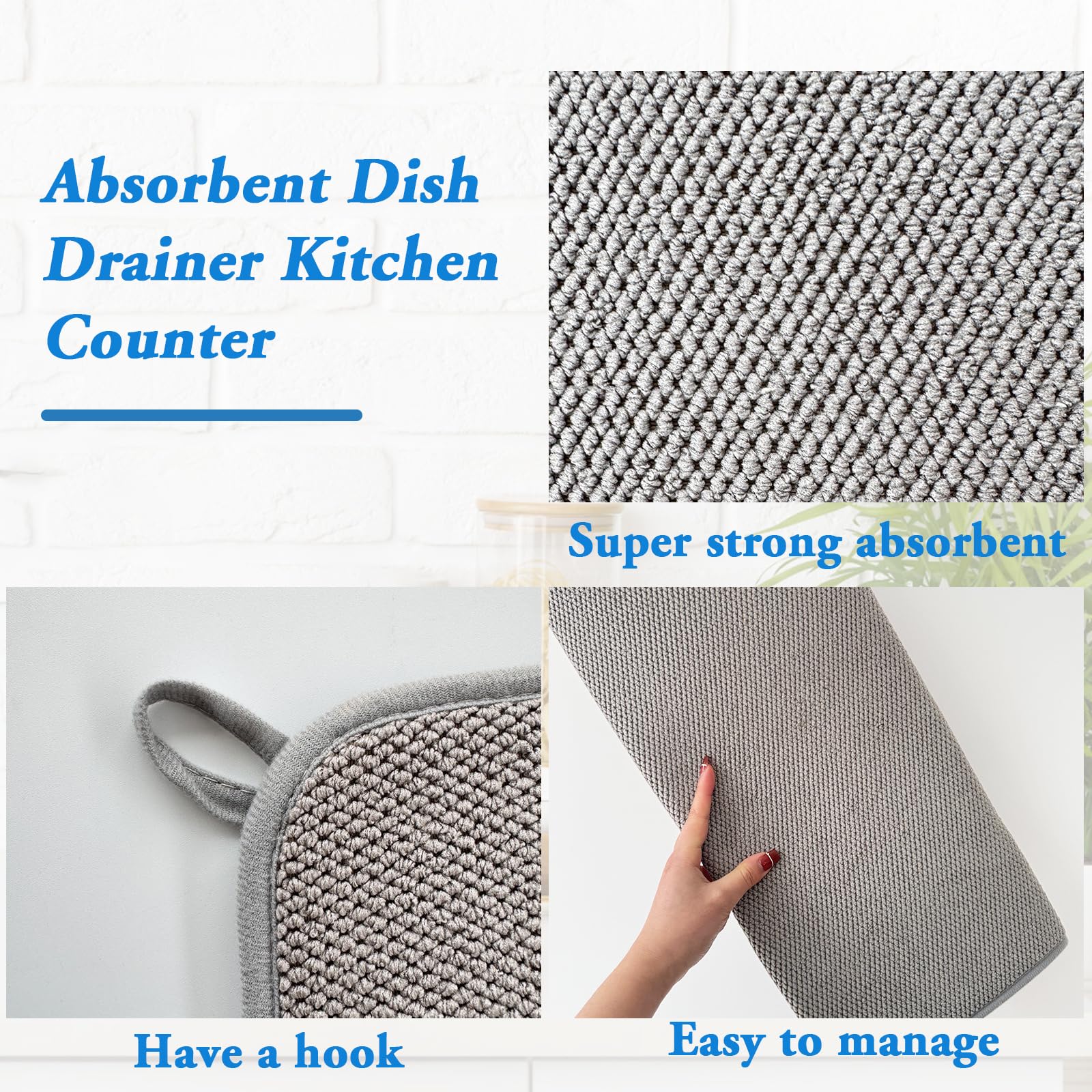 2 Pack Large Dish Drying Mat,24X17 Inch Absorbent Microfiber Dishes Drainer Mats,Dish Drying Pad For Countertops,Sinks,Draining