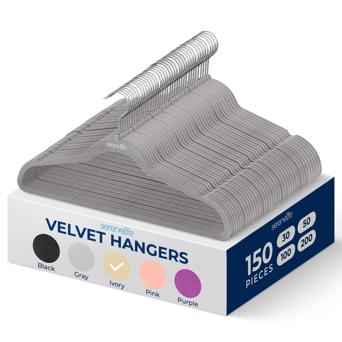Serenelife 150 Pieces Velvet Hangers - Space Saving Heavy Duty Slim Suit Clothes Hanger Set With 360 Degree Swivel Metal Hook, C
