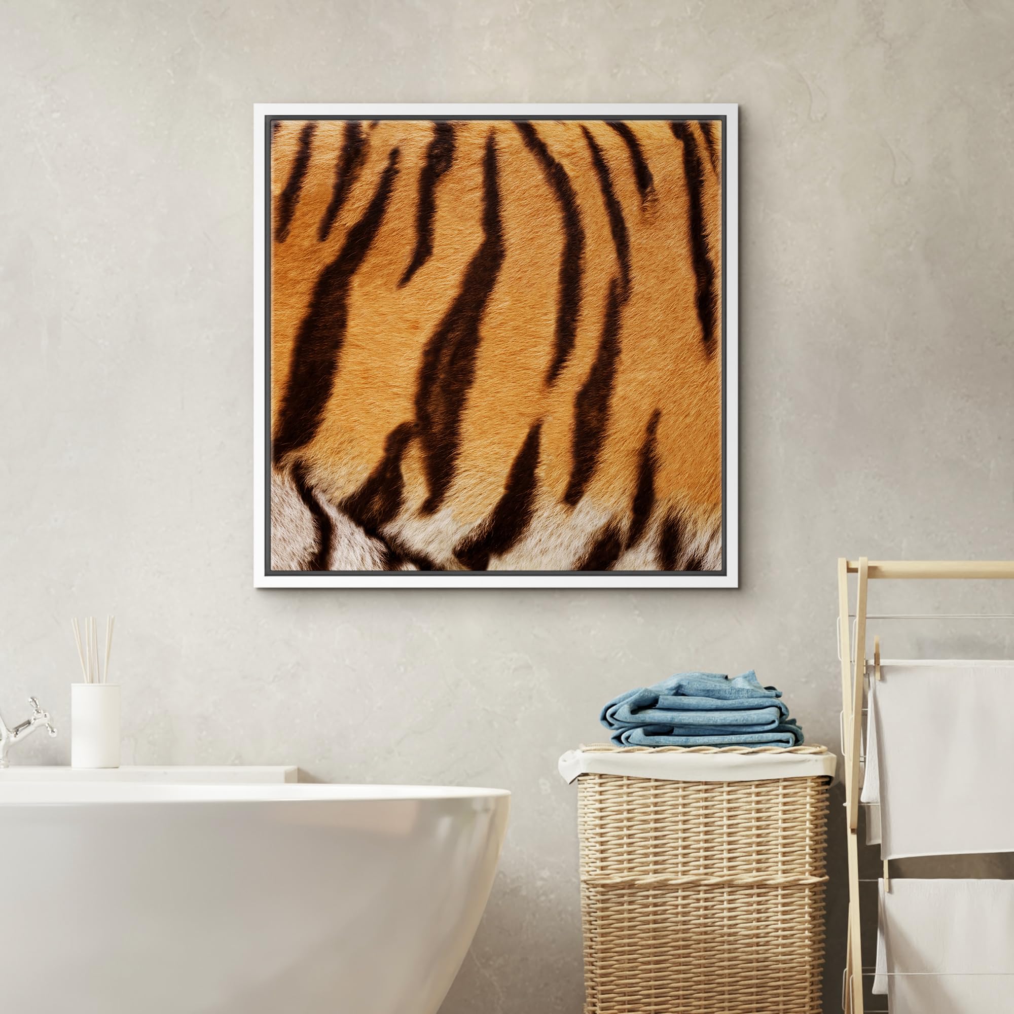 Wall26 Framed Framed Canvas Prints Wall Art Framed Framed Canvas Prints Wall Art - Tiger Fur/Skin Texture - 16''X16'' White