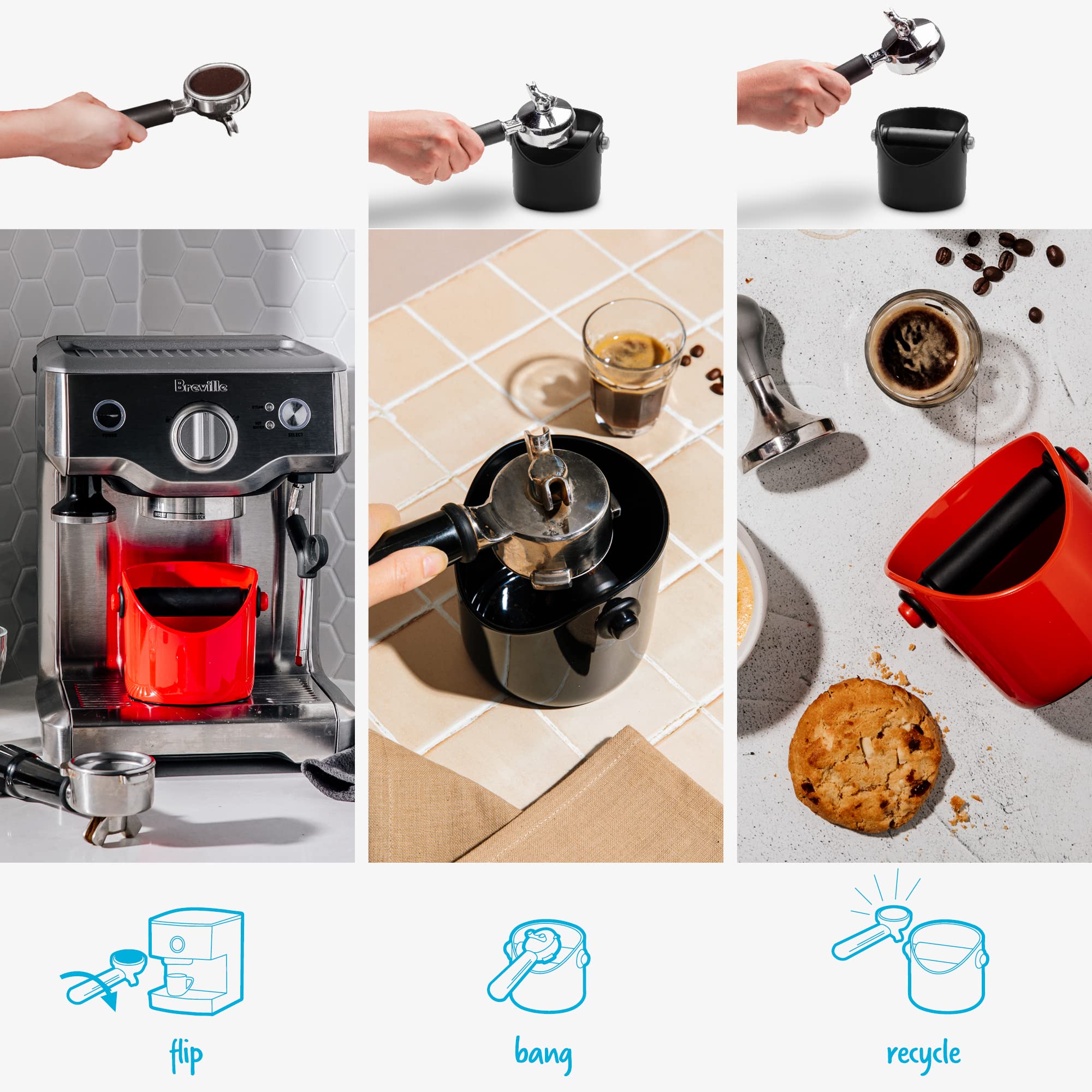 Dreamfarm Grindenstin  Modern Espresso Knock Box  Sturdy & Compact Coffee Knock Box  Space-Saving Coffee Ground Bin with Durable Knock Bar  Easy-To-Clean Espresso Knock Boxes  Black
