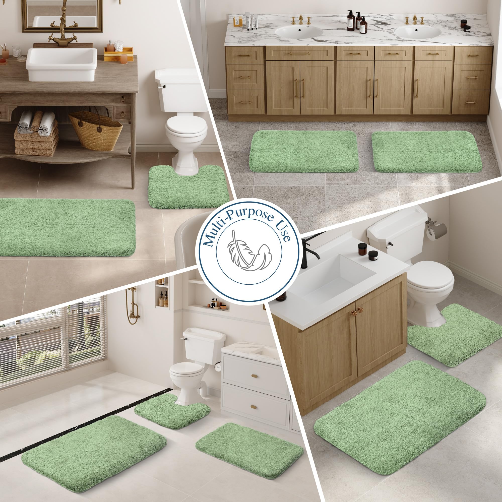 Walensee Bathroom Rug Non Slip Bath Mat for Bathroom (16 x 24  sage Green) Water Absorbent Soft Microfiber Shaggy Bathroom Mat Machine Washable Bath Rug for Bathroom Thick Plush Rugs for Shower