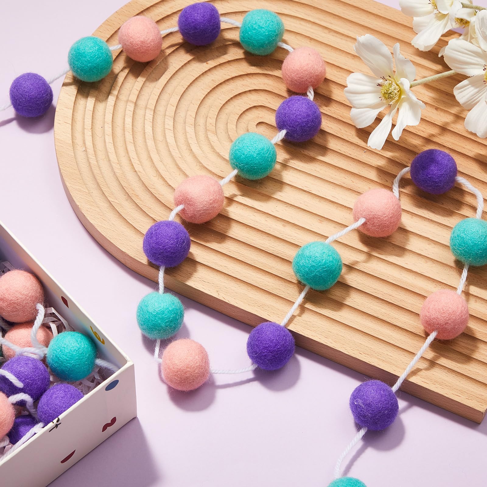 Boao 2 Pieces Wool Felt Ball Garland Colorful Pom Pom Garland Handmade 6.5 Feet Long 24 Balls Felt Banner for Wall Christmas Tre