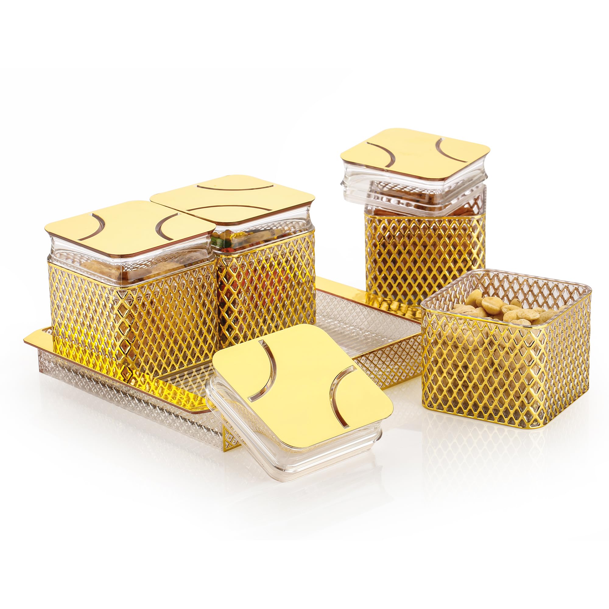 Pearlpet Fiesta AirTight Dry Fruit Container Tray Set With Lid & Serving Tray, Airtight Plastic Storage Container Set 500 Ml | 
