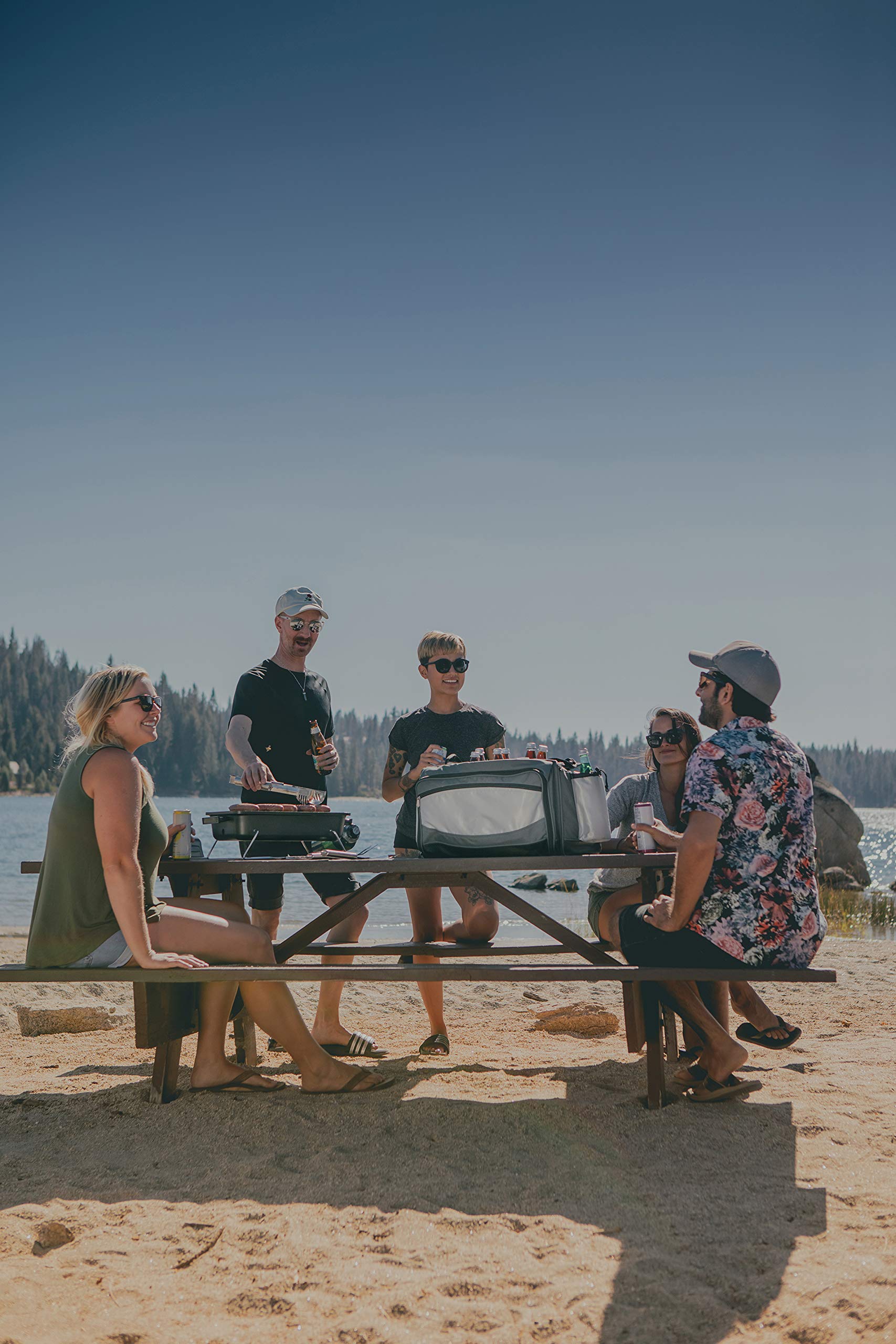 Oniva - A Picnic Time Brand Vulcan All-In-One Tailgaiting Cooler/Bbq Set With Trolley, Gray