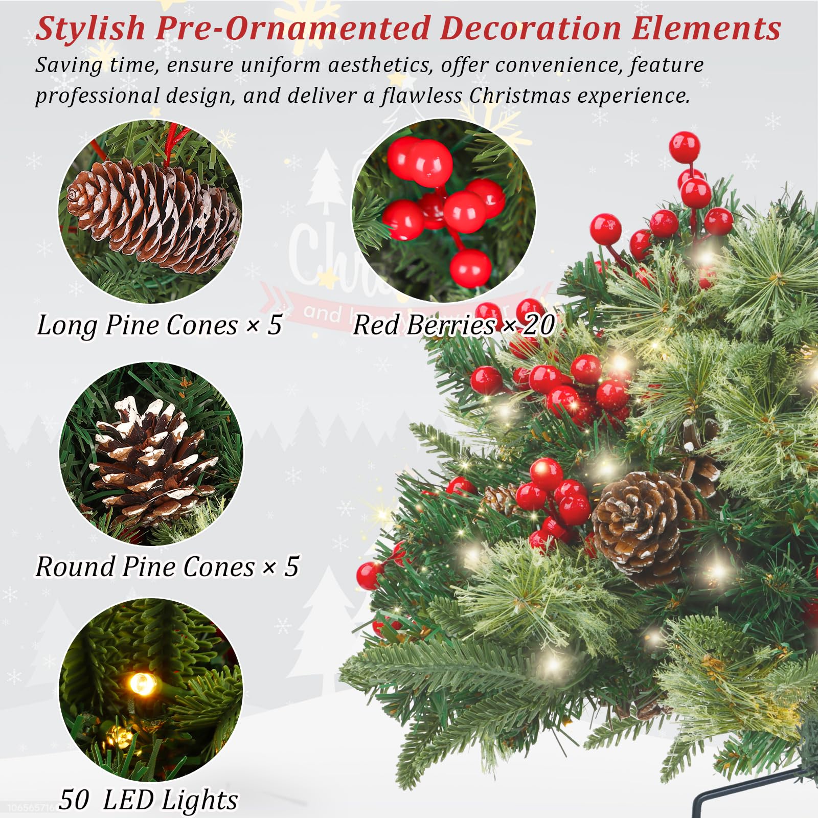 TOWPONICS Set of 2 Outdoor Christmas Trees Urn Filler, 18in Prelit Battery Operated Artificial Small Xmas Tree Holiday D  cor wi
