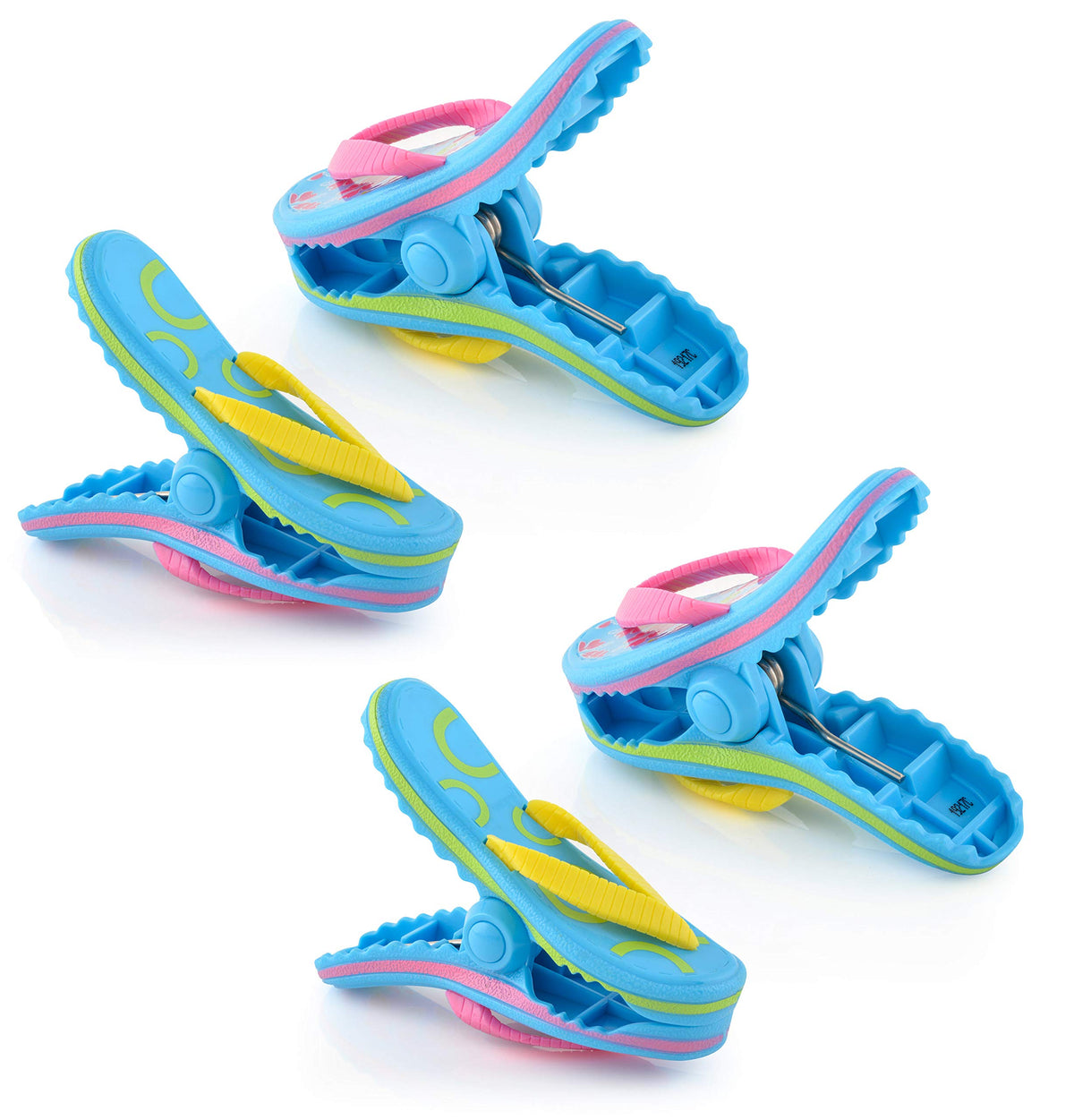 O2Cool Bocaclips - Beach Towel Clips For Beach Chairs, Patio And Pool Accessories Clothes Pins Or Bag Clips - (Flip Flop) 4 Clip