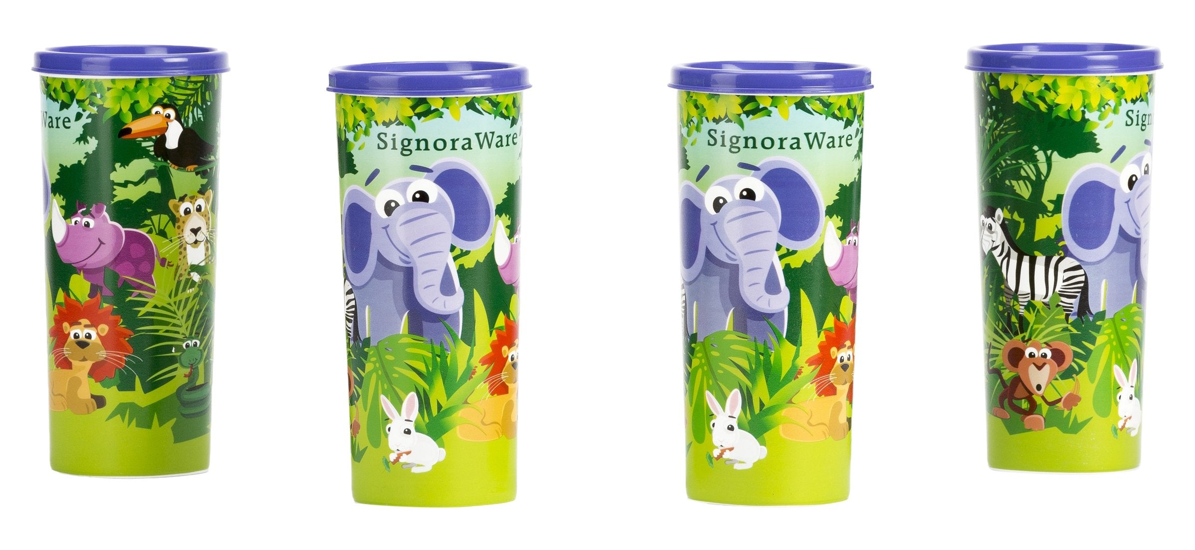 Signoraware Jungle Adventure Plastic Tumbler, 500Ml, Set Of 4, Violet