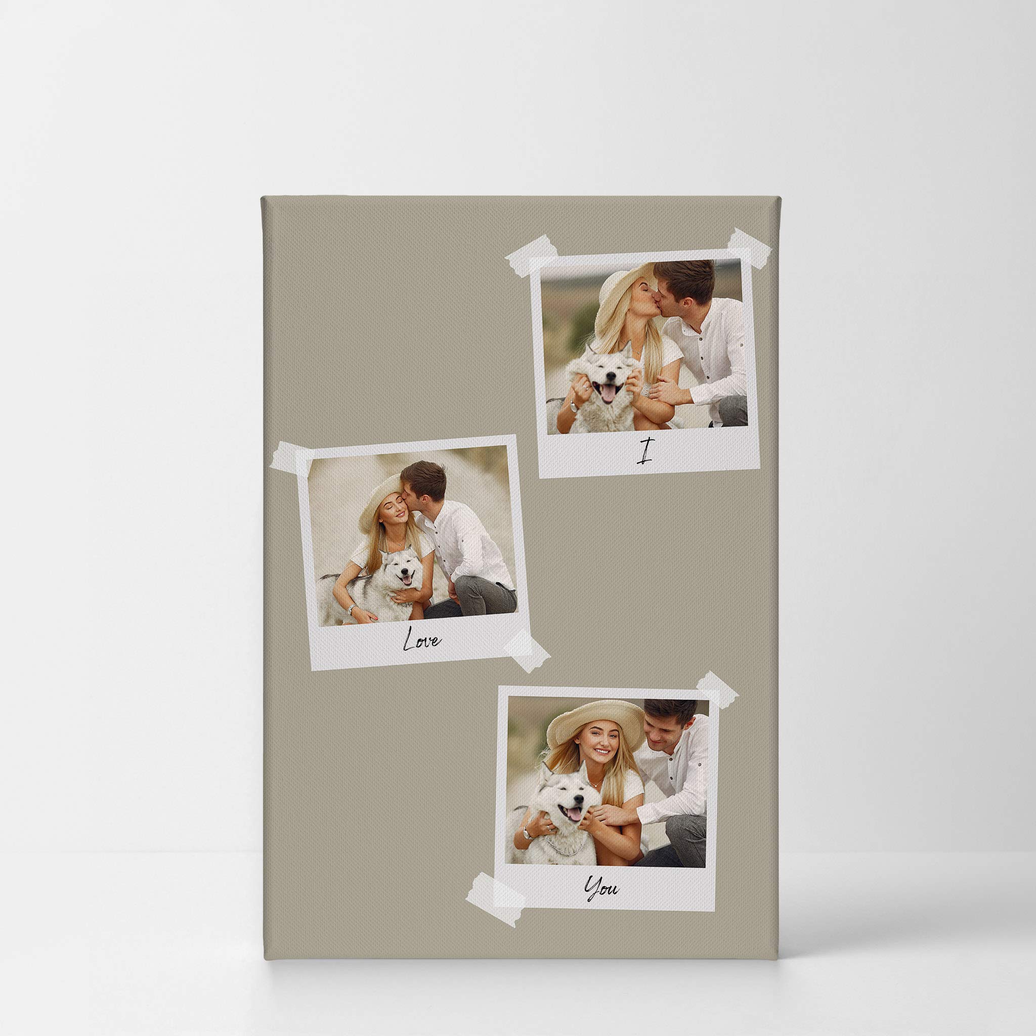 Smile Art Design Custom Photo Print Canvas Print with Your Photos Personalized Photo 3 Images Polaroid Photo Collage Picture Grey with I Love You Quote Personalized Gift Wedding Gift - 22x15 inches