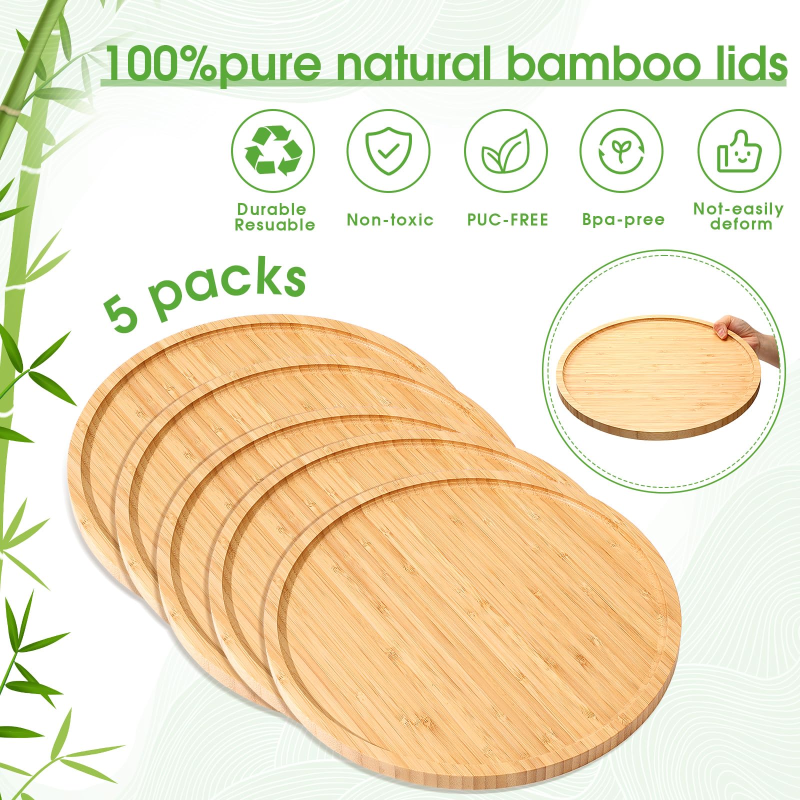 Meanplan 5 Pcs Round Bamboo Tray Wood Plates Round Charcuterie Board Round Serving Platter With Rim For Kitchen Fruit Bread Sala