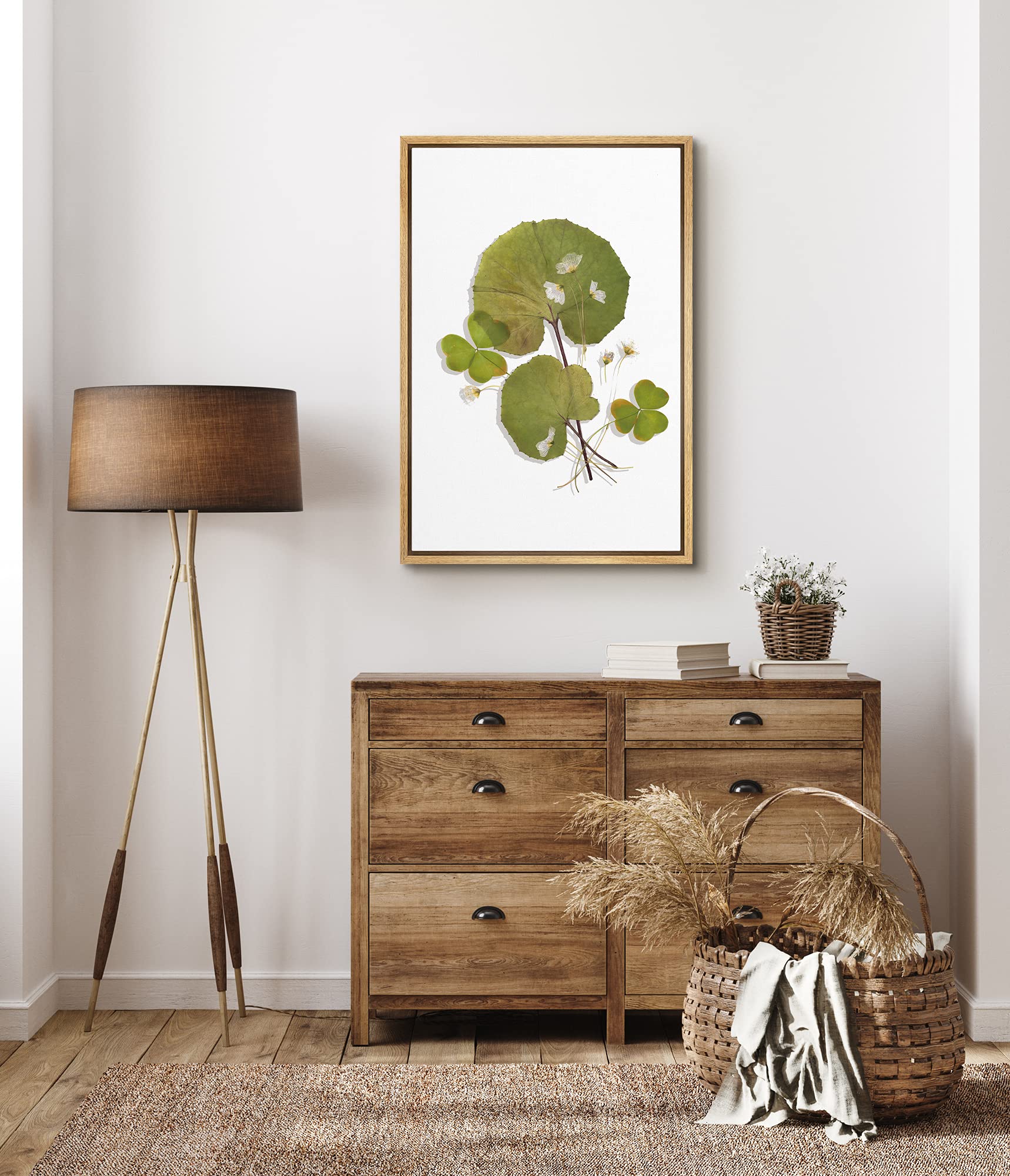Signford Canvas Print Wall Art Green Forest Leaves With Clovers Floral Plants Illustrations Modern Art Rustic Group Colorful Coo