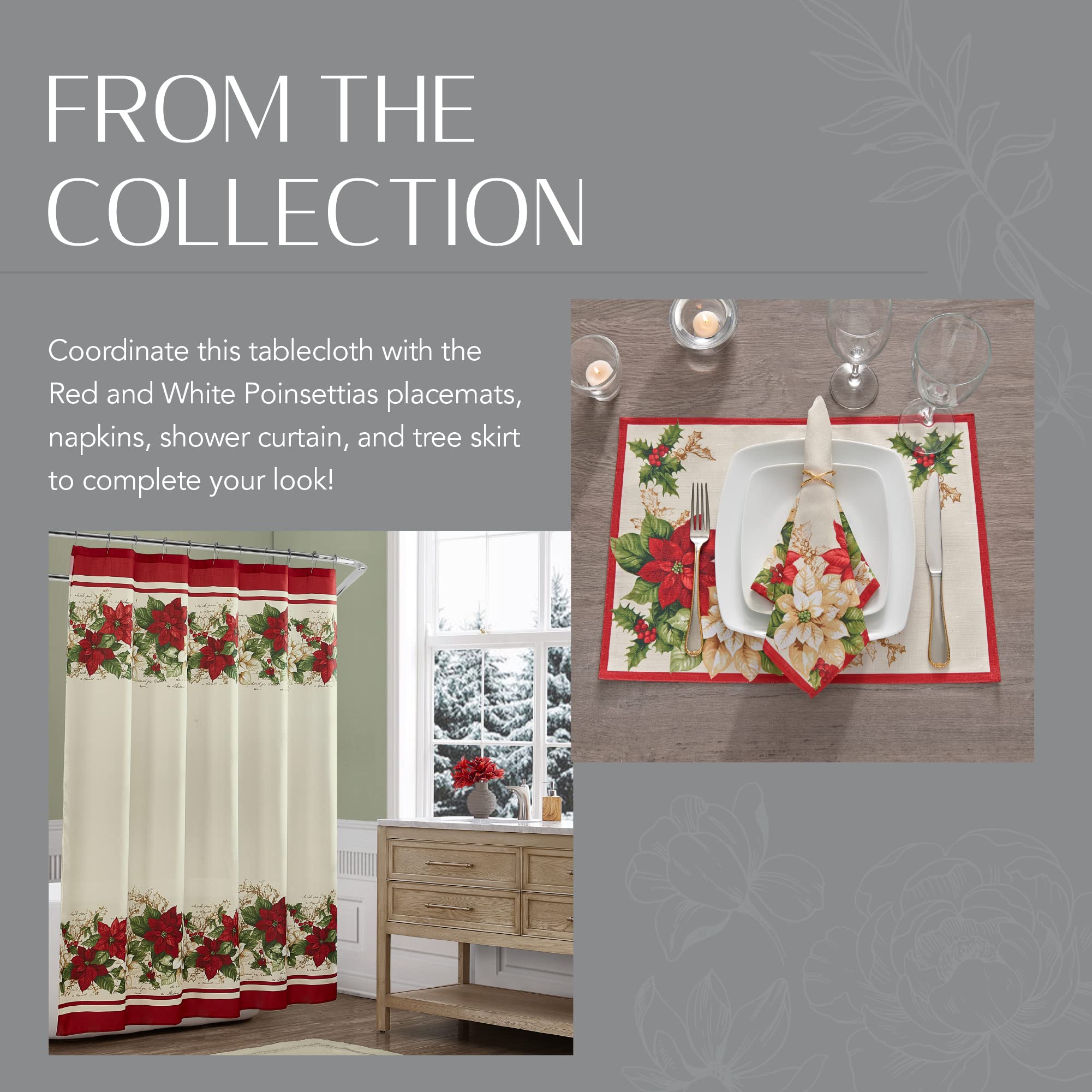Elrene Home Fashions Red And White Poinsettia Holiday Wrinkle Resistant Fabric Tablecloth, 60'' X 102'' Rectangle, Multi