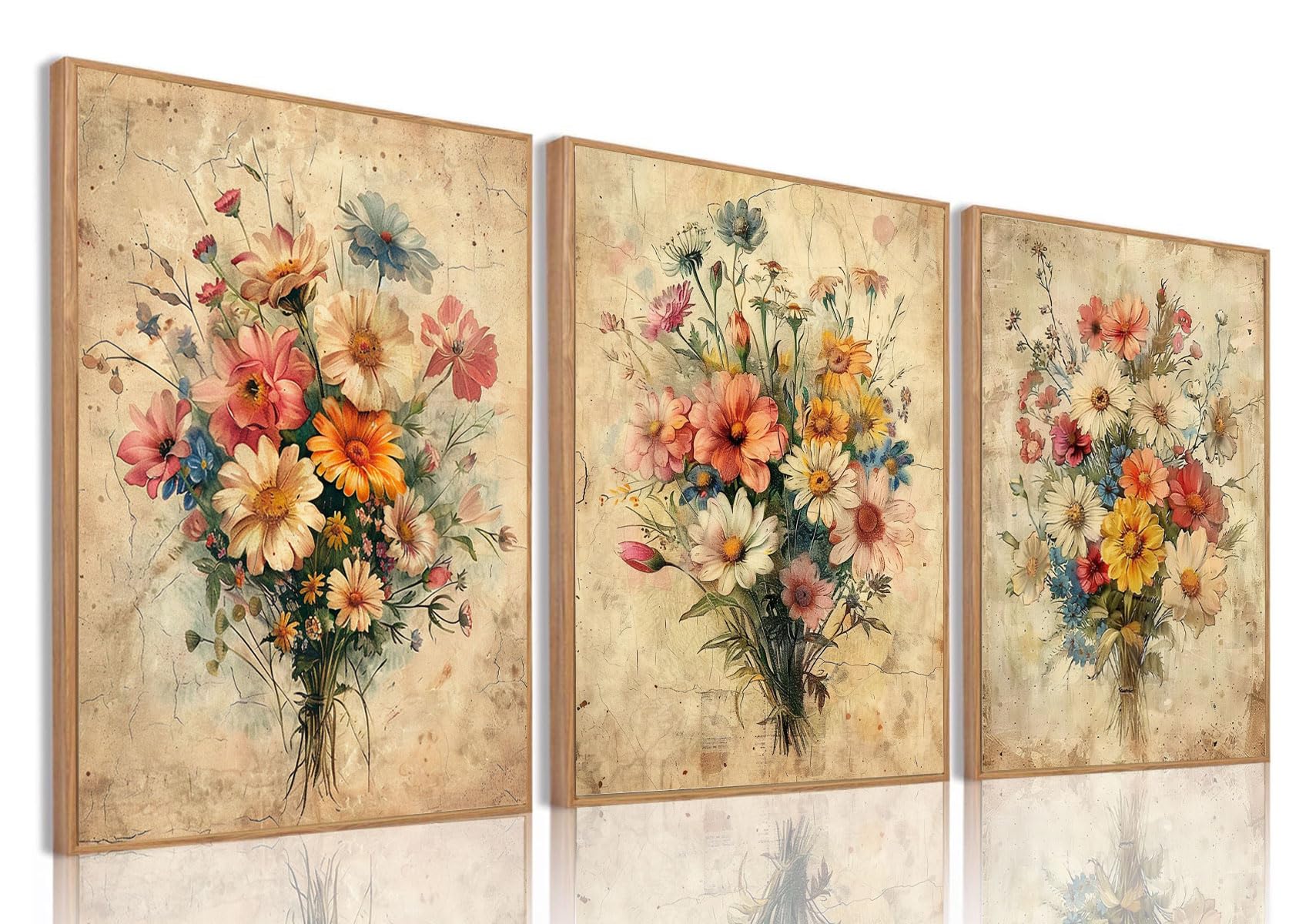 Kissfox Framed Colorful Wildflower Canvas Wall Art Set Of 3 Flowers Pictures Prints Flowers Printing Floral Watercolors Flower W