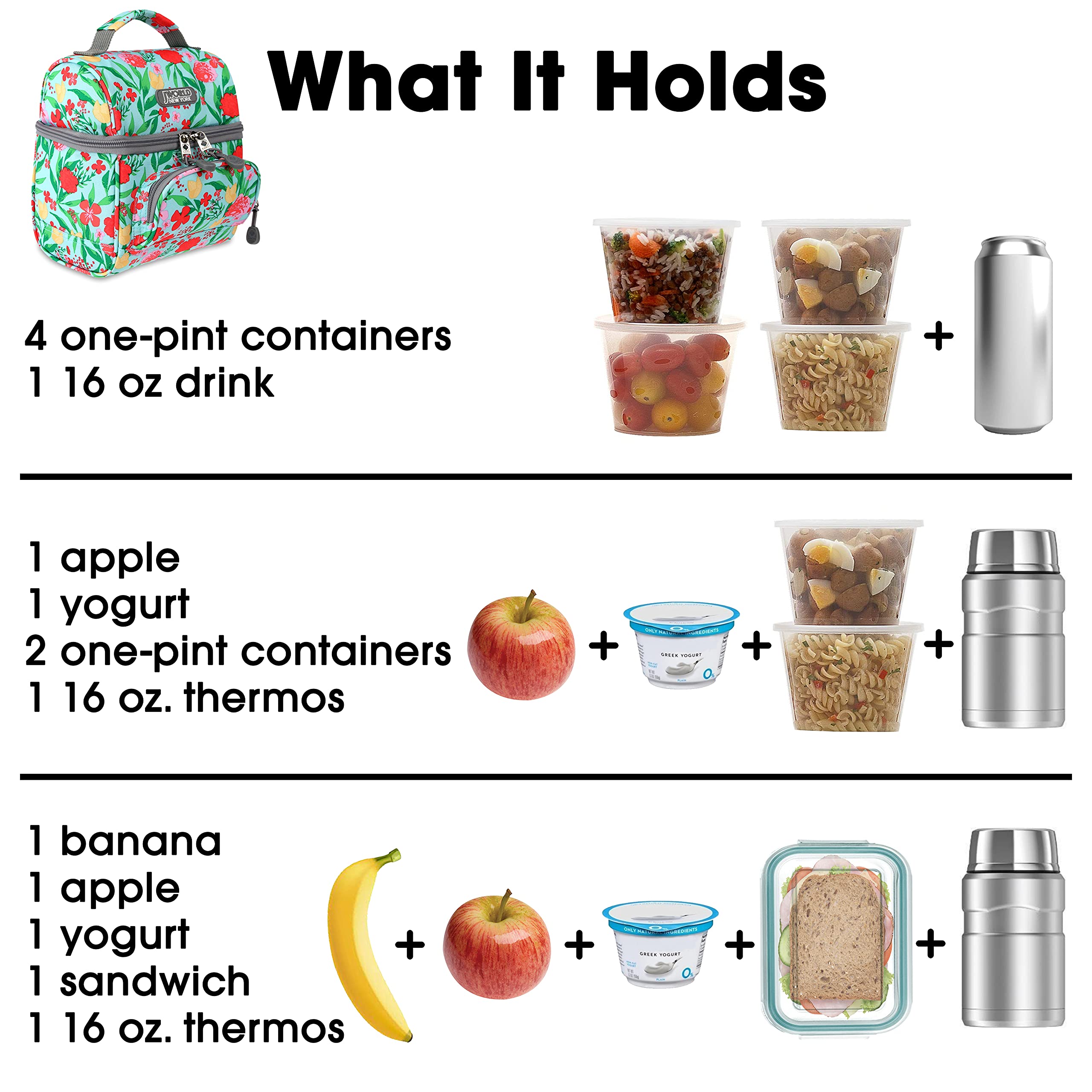 J World Corey Kids Lunch Bag. Insulated Lunch-Box For Girls, Women, Flora