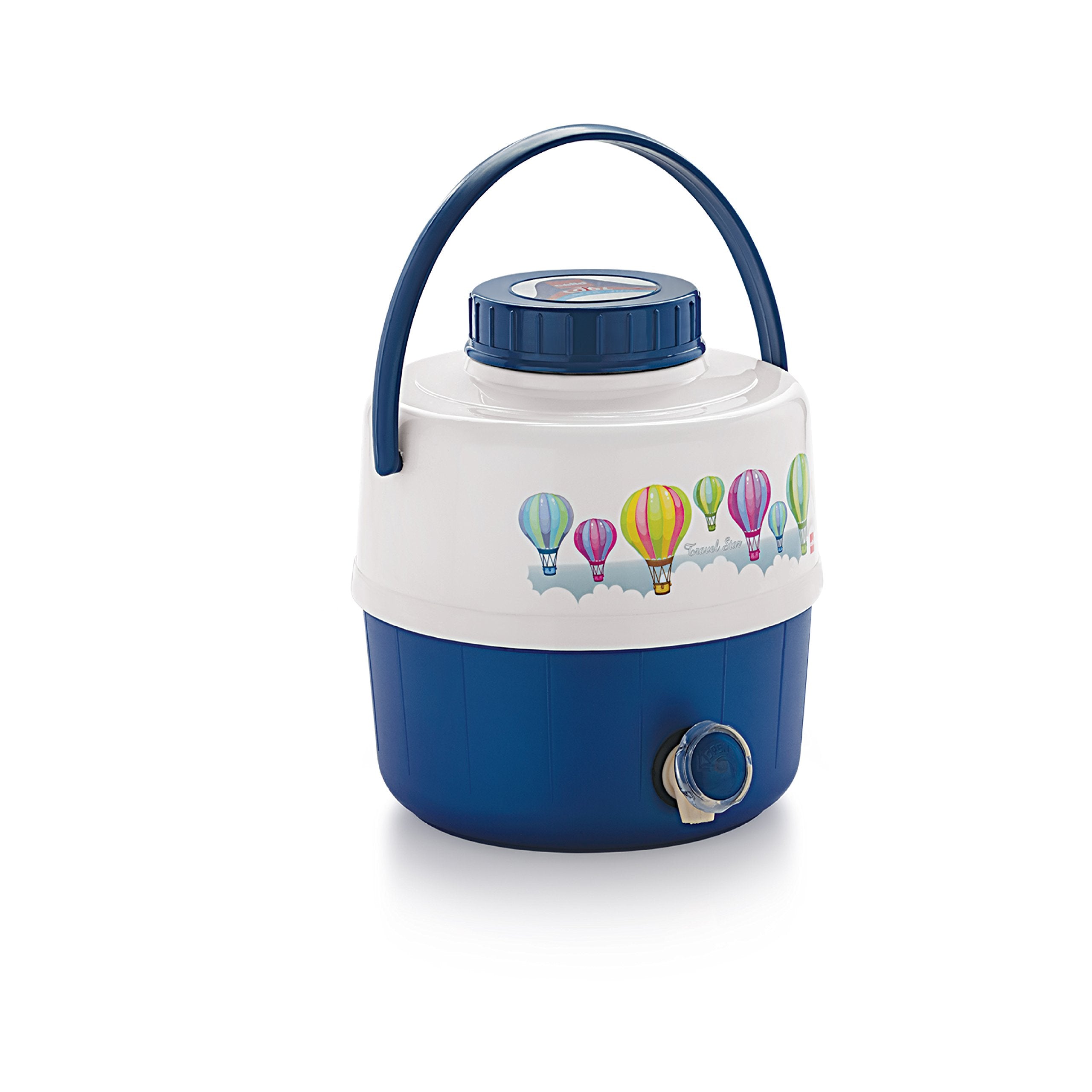 Cello Travel Star Pastic Insulated Water Jug | Inner Stainless Steel Jug | Hot & Cold | Easy To Carry | 16 Litres, White & Blue