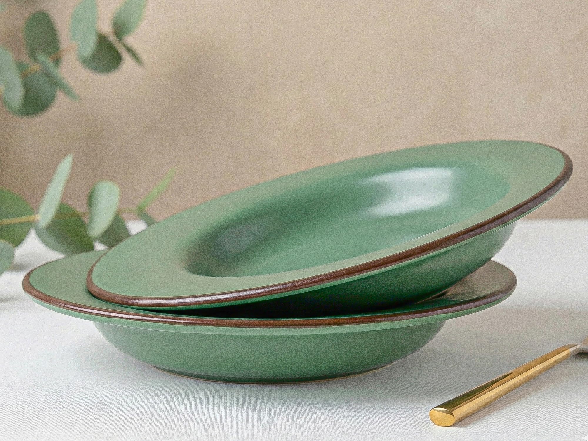 Bodhi House Ceramic Handmade Matte Glaze Pasta Plates, Set Of 2, Stoneware Deep Side Plates For Snack, Soup And Ramen, Microwave