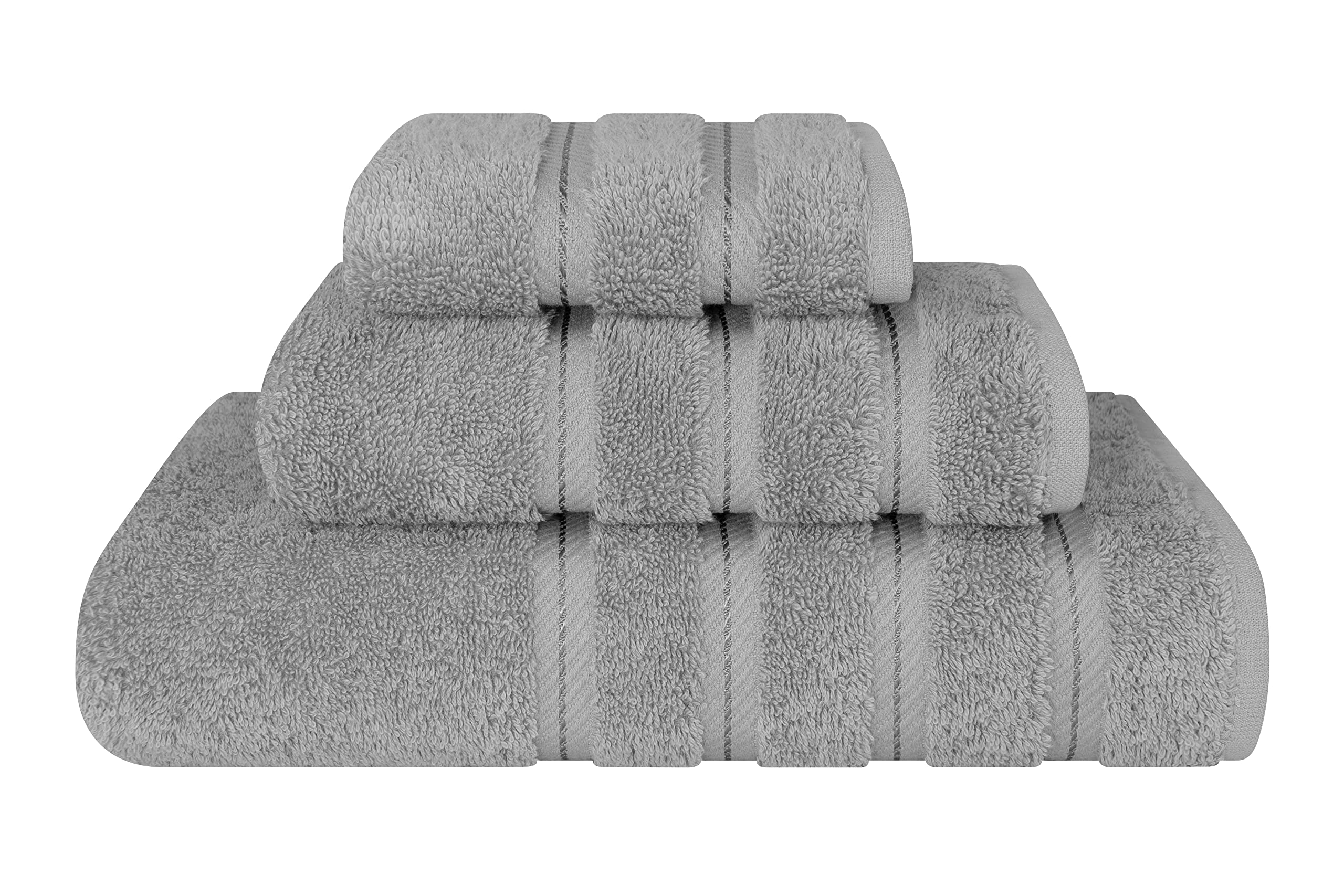 American Soft Linen Luxury 3 Piece Towel Sets  1 Bath Towel 1 Hand Towel 1 Washcloth  100% Turkish Cotton Towels for Bathroom  Grey Towel Set