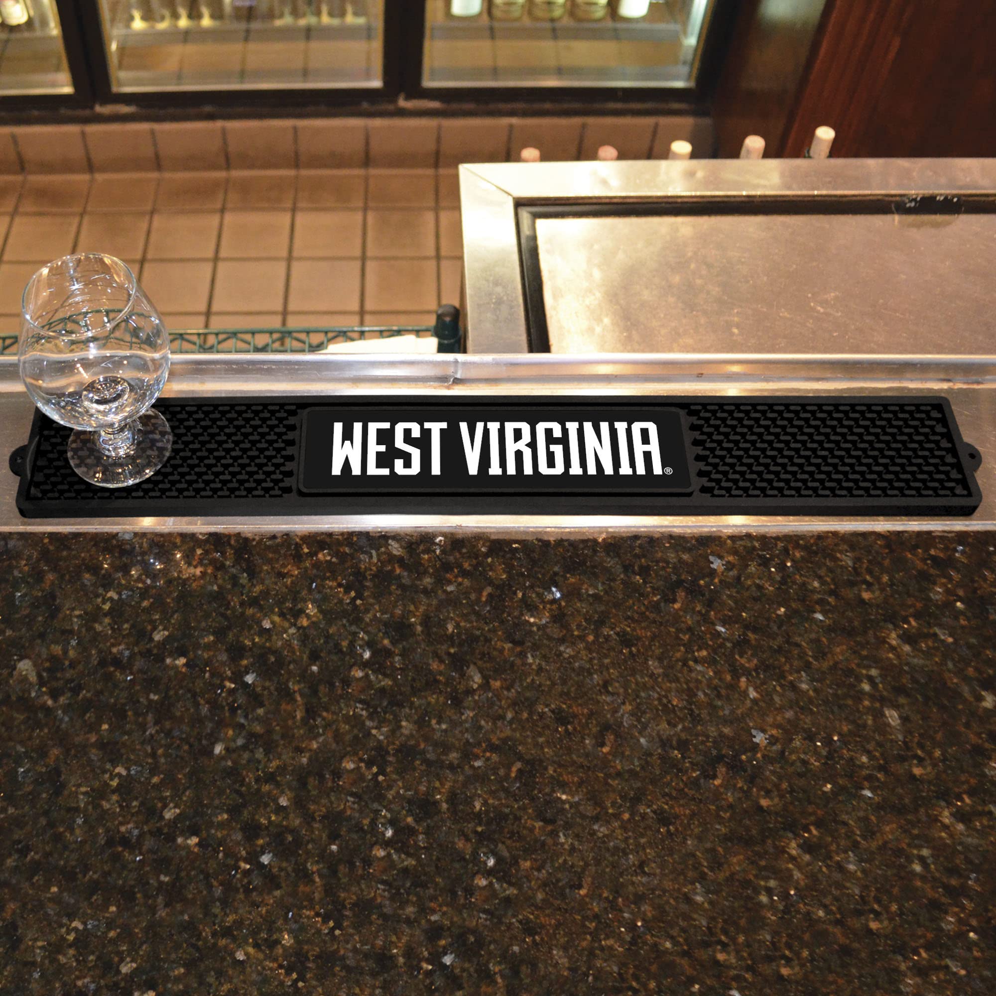 Fanmats 14013 West Virginia Mountaineers Drink Bar Mat - 3.25In. X 24In. - Durable Dish Drying Mat, Easy Clean, Counter Mat