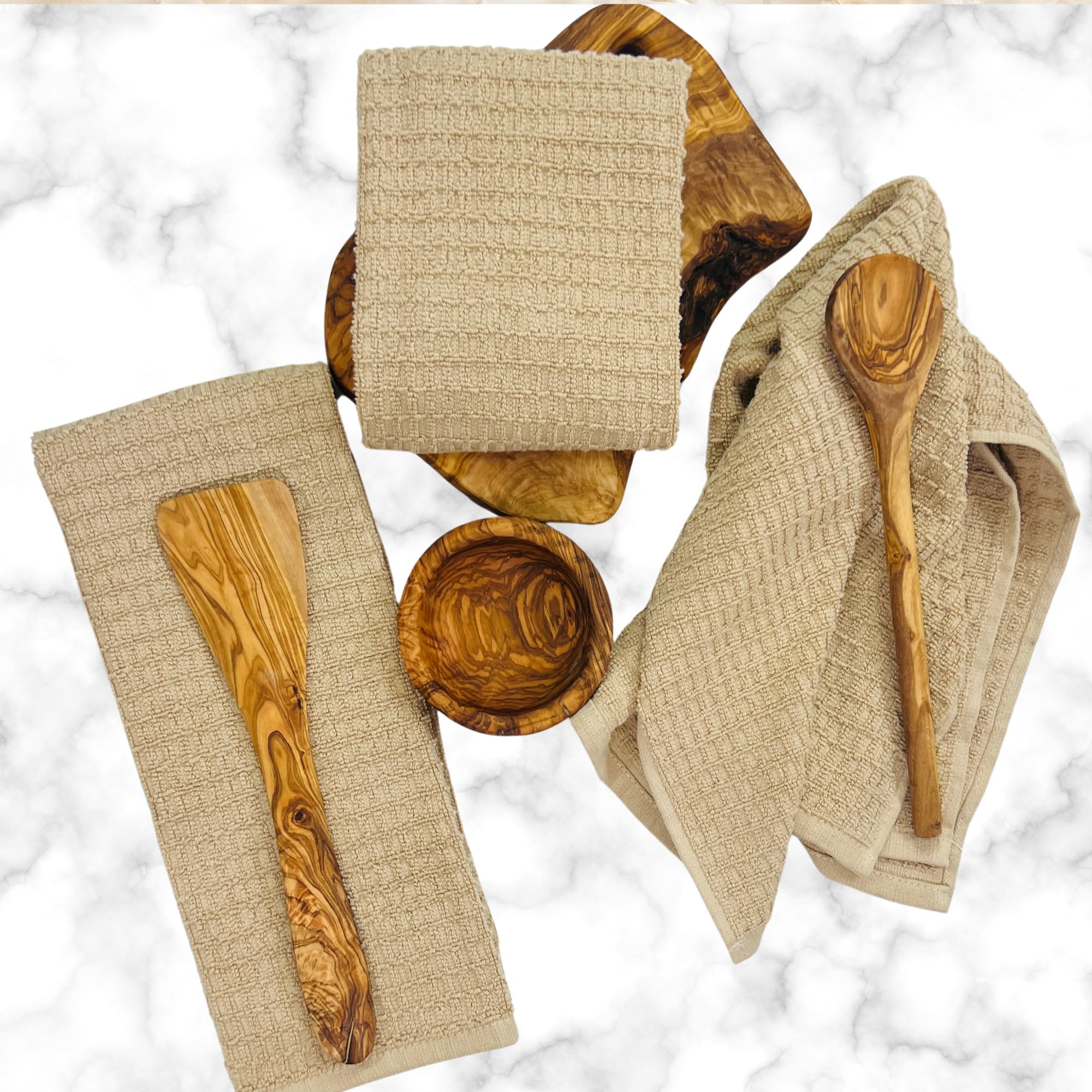 Tan Beige Kitchen Dish Hand Towels 100% Cotton Waffle Cloth Soft Cleaning Drying Absorbent Terry Box Loop: Set Of 3 Multipurpose