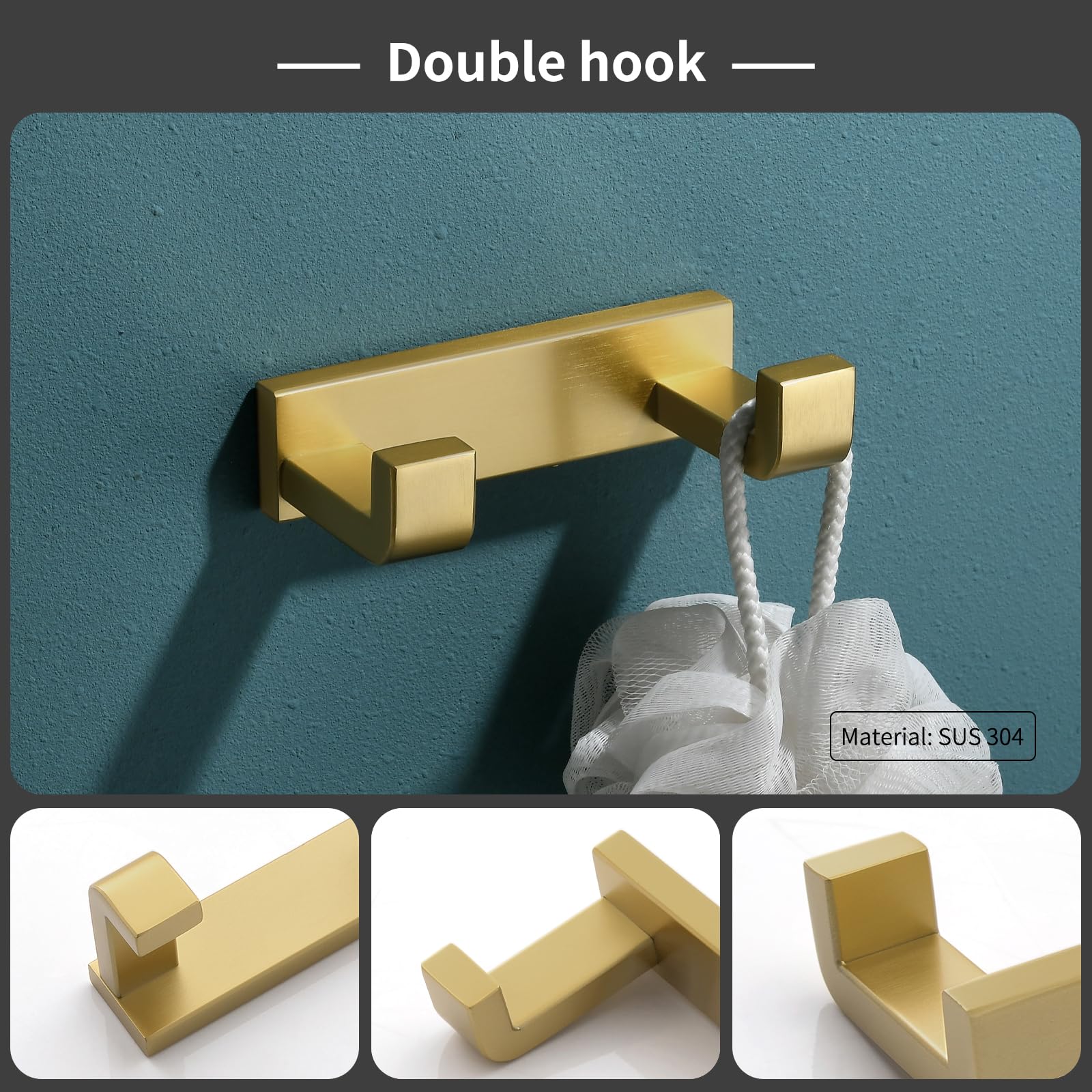 Yacvcl Bathroom Hardware Set Brushed Gold 4-Piece Towel Bar Set Square Bathroom Accessories Kit Stainless Steel Wall Mounted