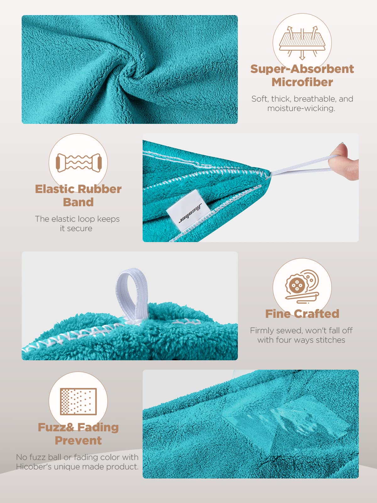 Hicober Microfiber Hair Towel, 3 Packs Hair Turbans for Wet Hair, Drying Hair Wrap Towels for Curly Hair Women Anti Frizz (Plum,