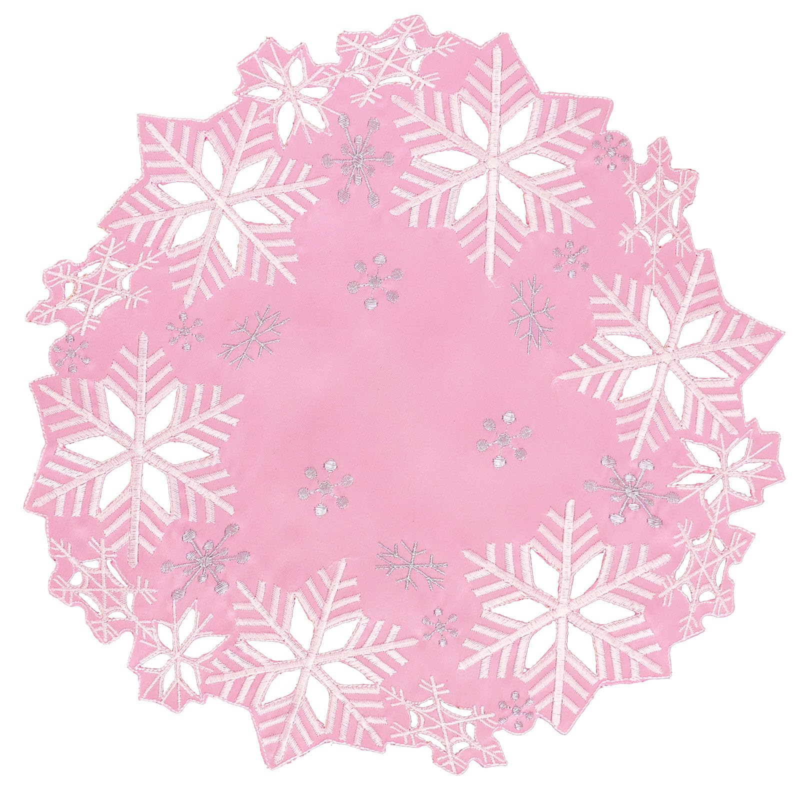 Simhomsen Set of 4 Embroidered Snowflakes Round Doily Placemats Round 15 Inches for Christmas Holiday and Winter, Dining Table C