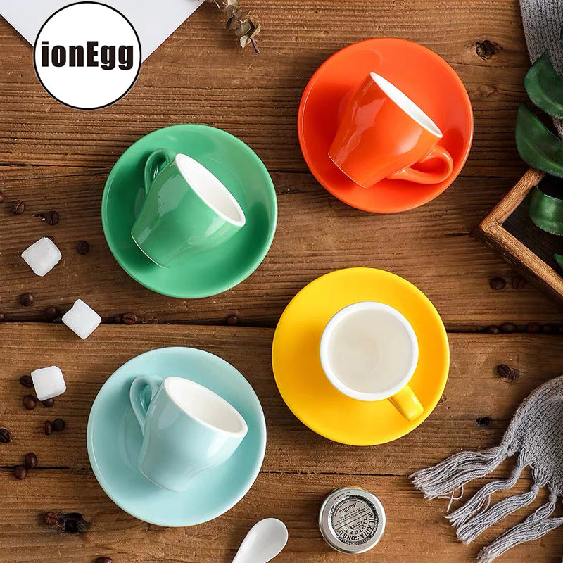 Ionegg Porcelain Espresso Cup With Saucer, Espresso Shot Cup, 80Ml/2.7Oz, Black