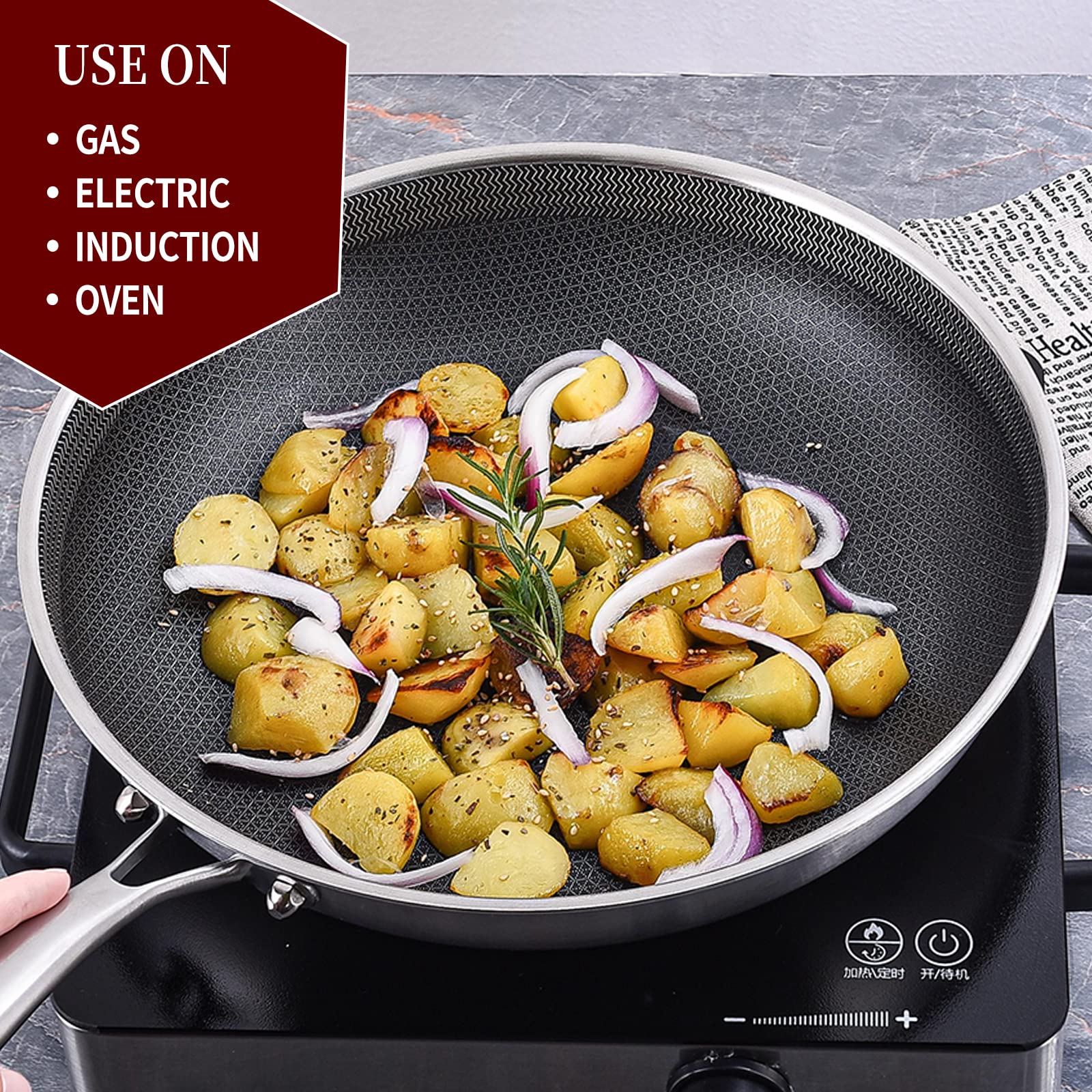 Lolykitch 8-10-12 Inch Hybrid Tri-Ply Stainless Steel Non-Stick Frying Pan Set Of 3,Skillets,Induction Cooking Pans,Pots And Pan