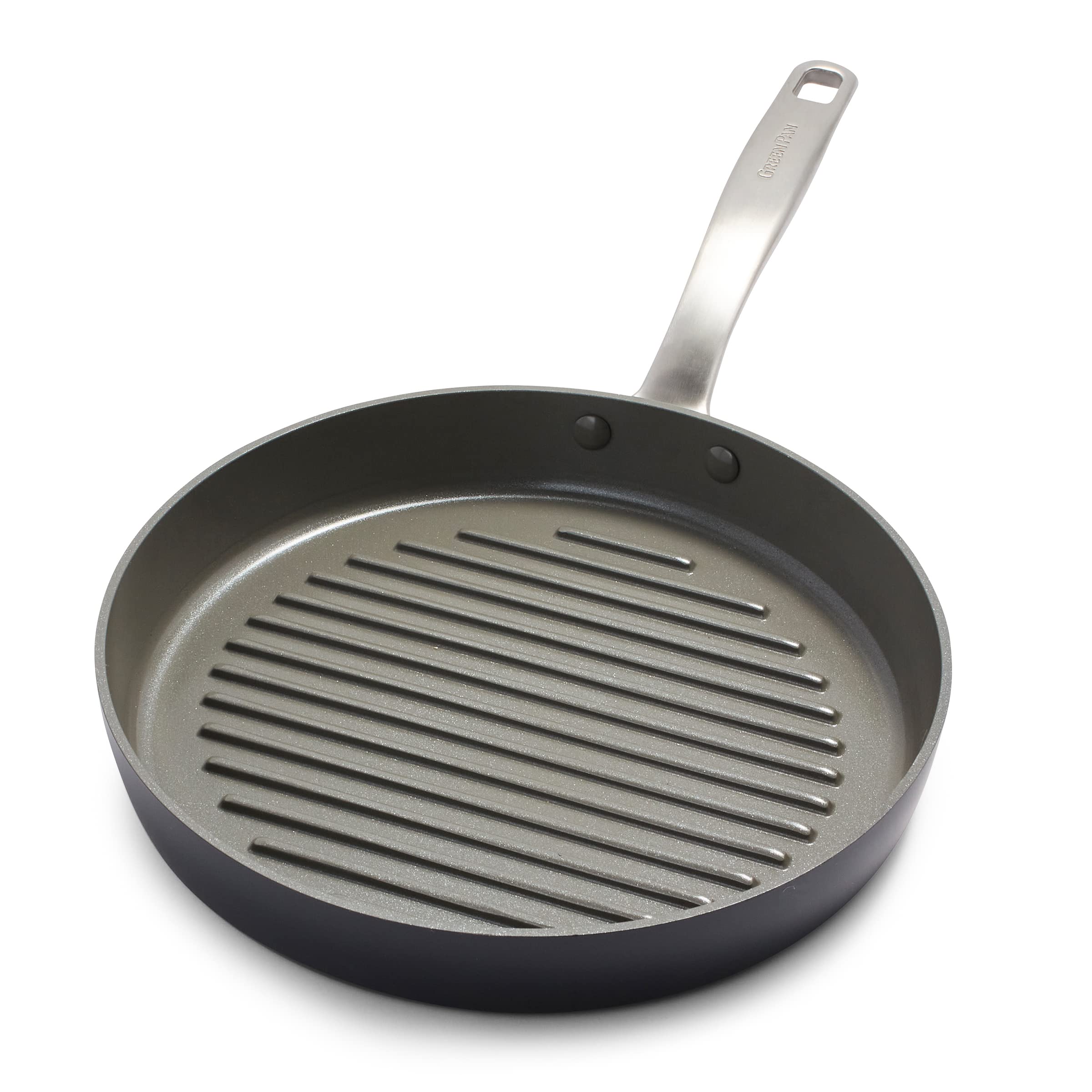 GreenPan Chatham Hard Anodized Healthy Ceramic Nonstick, 11 Grill Pan, PFAS-Free, Dishwasher Safe, Oven Safe, Gray