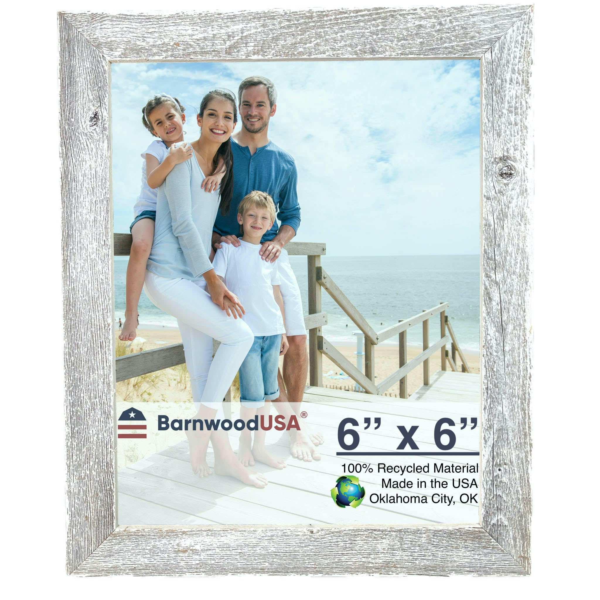 BARNWOODUSA | Farmhouse 6x6 Picture Frame | 1 1/2 inch Molding | 100% Reclaimed Wood | Rustic | White Wash
