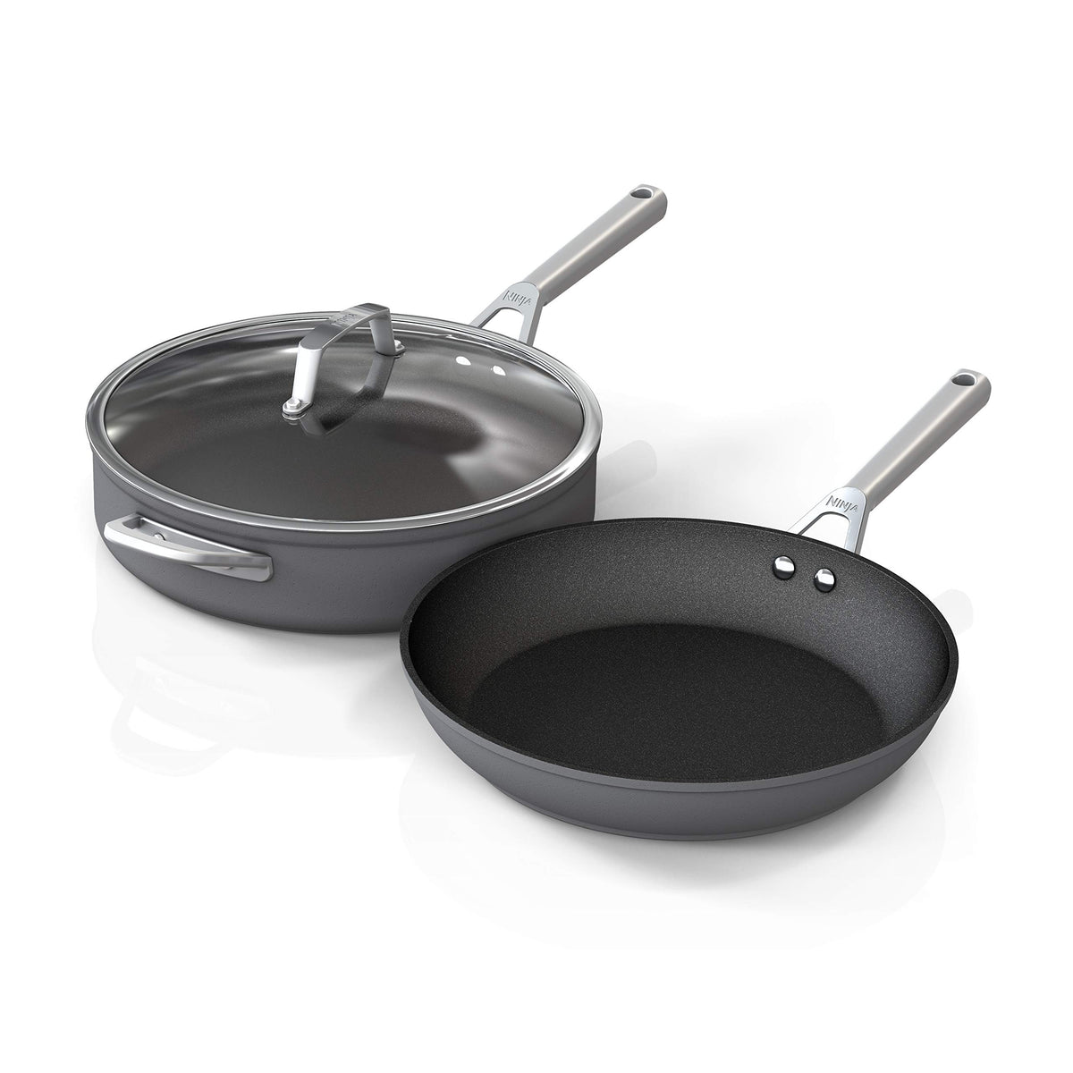 Ninja C33000 Foodi NeverStick Premium 3-Piece Cookware Set, 12-Inch Fry Pan, 5-Quart Saut   Pan with Glass Lid, Hard-Anodized, N