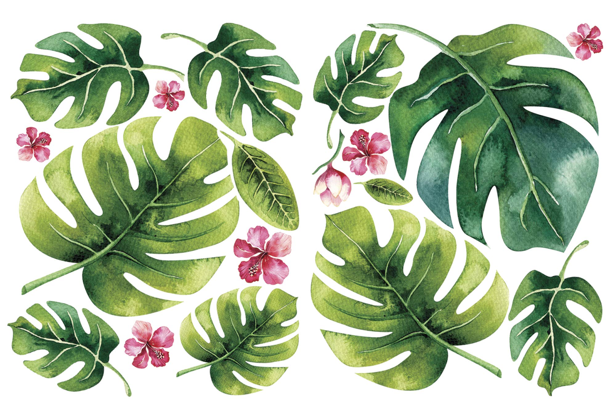 Tropical Flower Palm Leaf Wall Stickers - Tropical Leaves Decals - Foliage Monstera Wall Decal - Jungle Theo Leaf Decals - Banana Greenery Vinyl D?or Cling with Gift