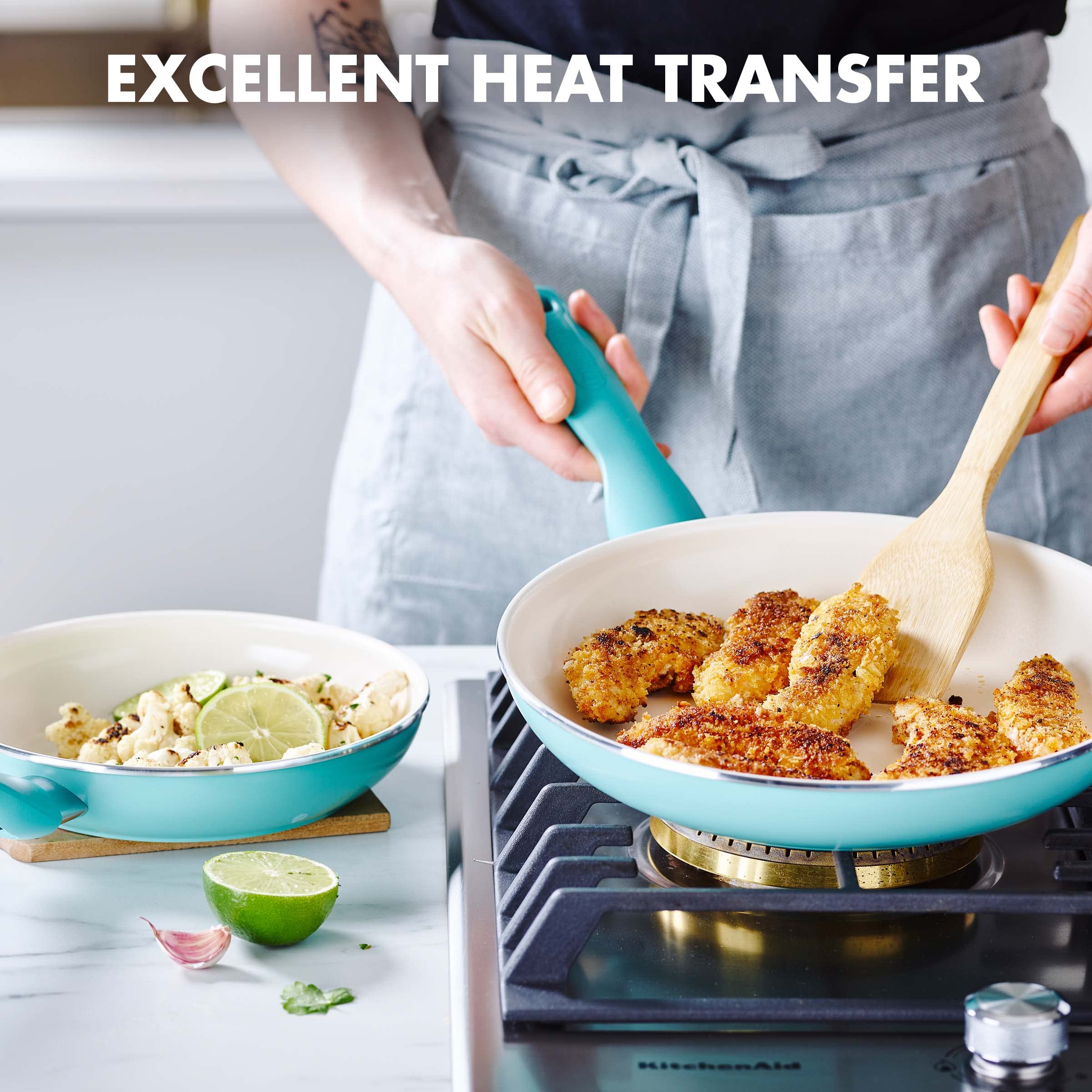 Greenpan Rio Healthy Ceramic Nonstick 7'' 9.5'' And 11'' Frying Pan Skillet Set, Pfas-Free, Dishwasher Safe, Turquoise