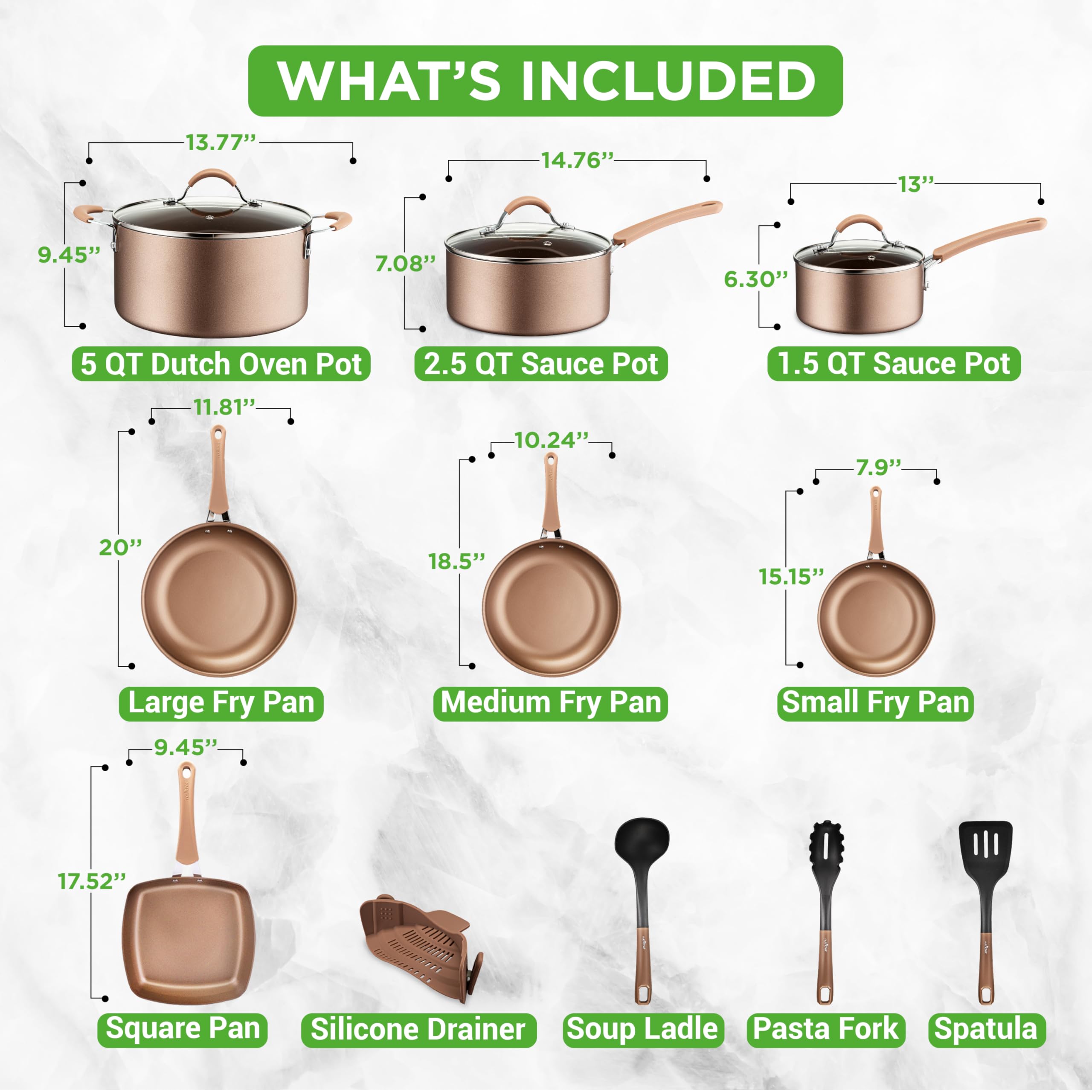 NutriChef 20-Piece Nonstick Kitchen Cookware Set - PFOA/PFOS-Free Heat Resistant Lacquer Kitchenware w/ Bakeware, Frying Pans, C