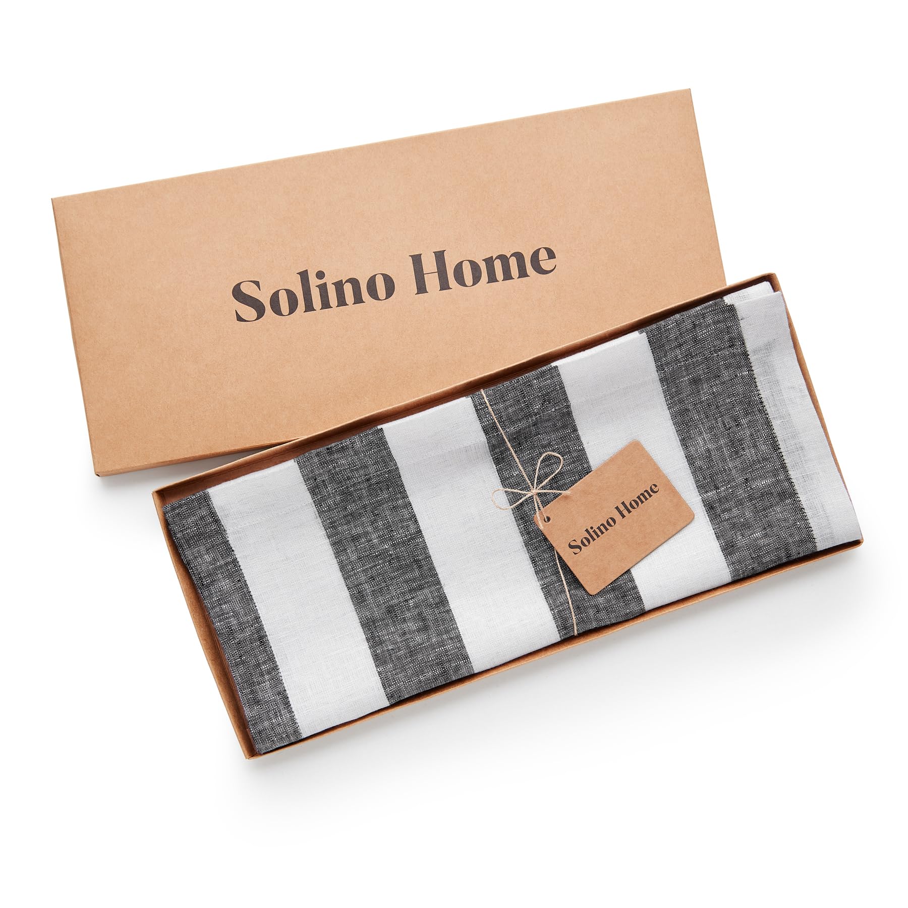 Solino Home Cabana Stripe Linen Table Runner 18 X 90 Inches Long - 100% Pure Linen Black And White Table Runner For Spring, East